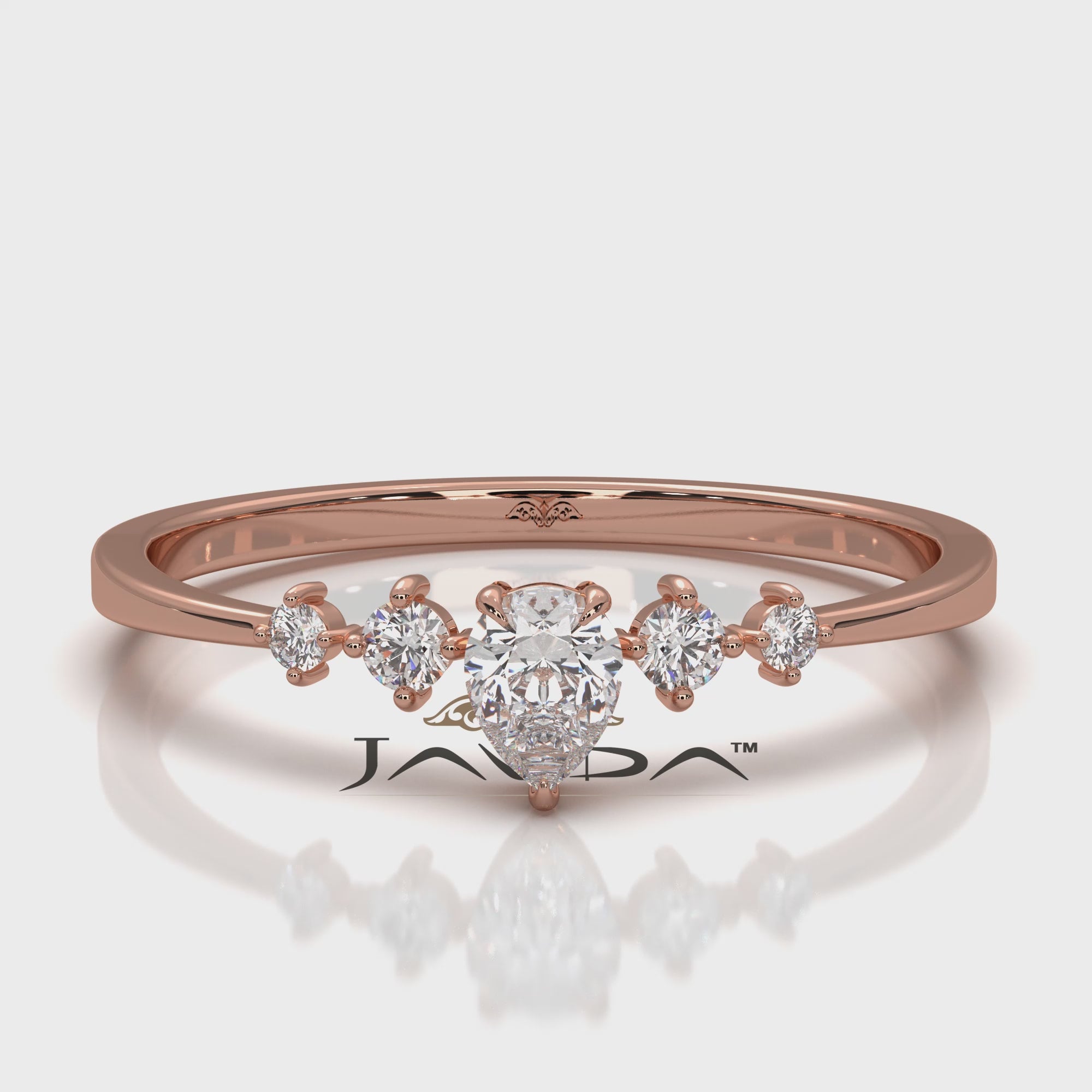 Minimalist Petite Prong 5 Stone Pear Round Lab Diamond Fashion Ring 0.19ctw.