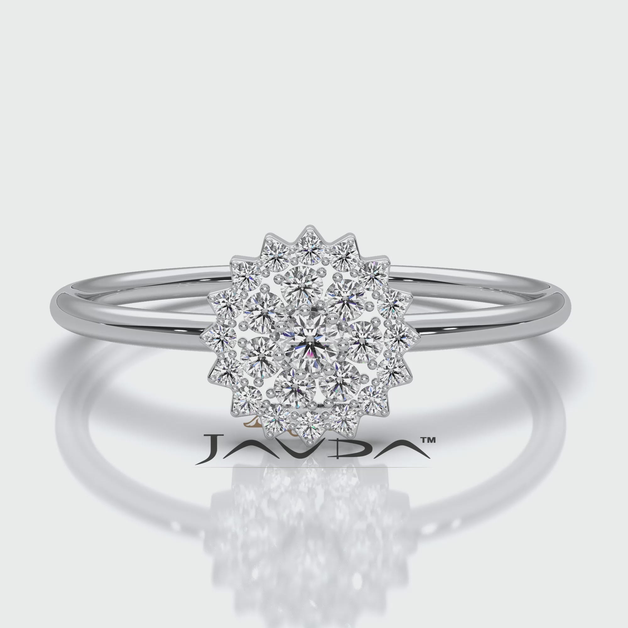 Starburst Light Weight Halo Round Lab Diamond Engagement Ring 0.15ctw.
