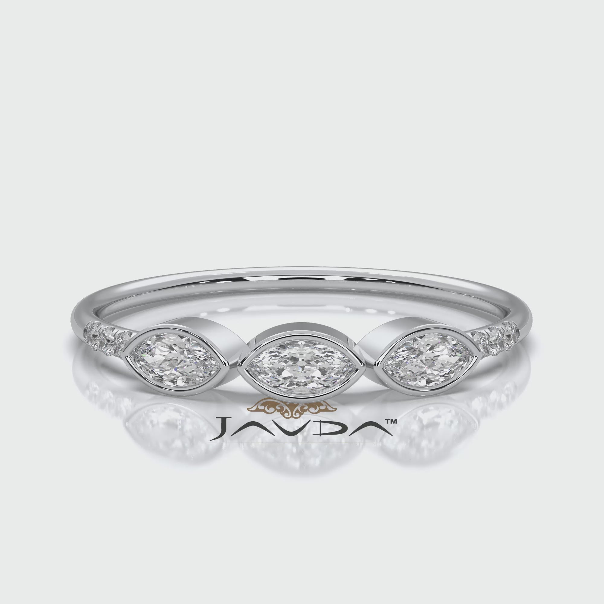 Stackable 3 Stone Bezel Set Marquise Lab Diamond Fashion Ring 0.19ctw.