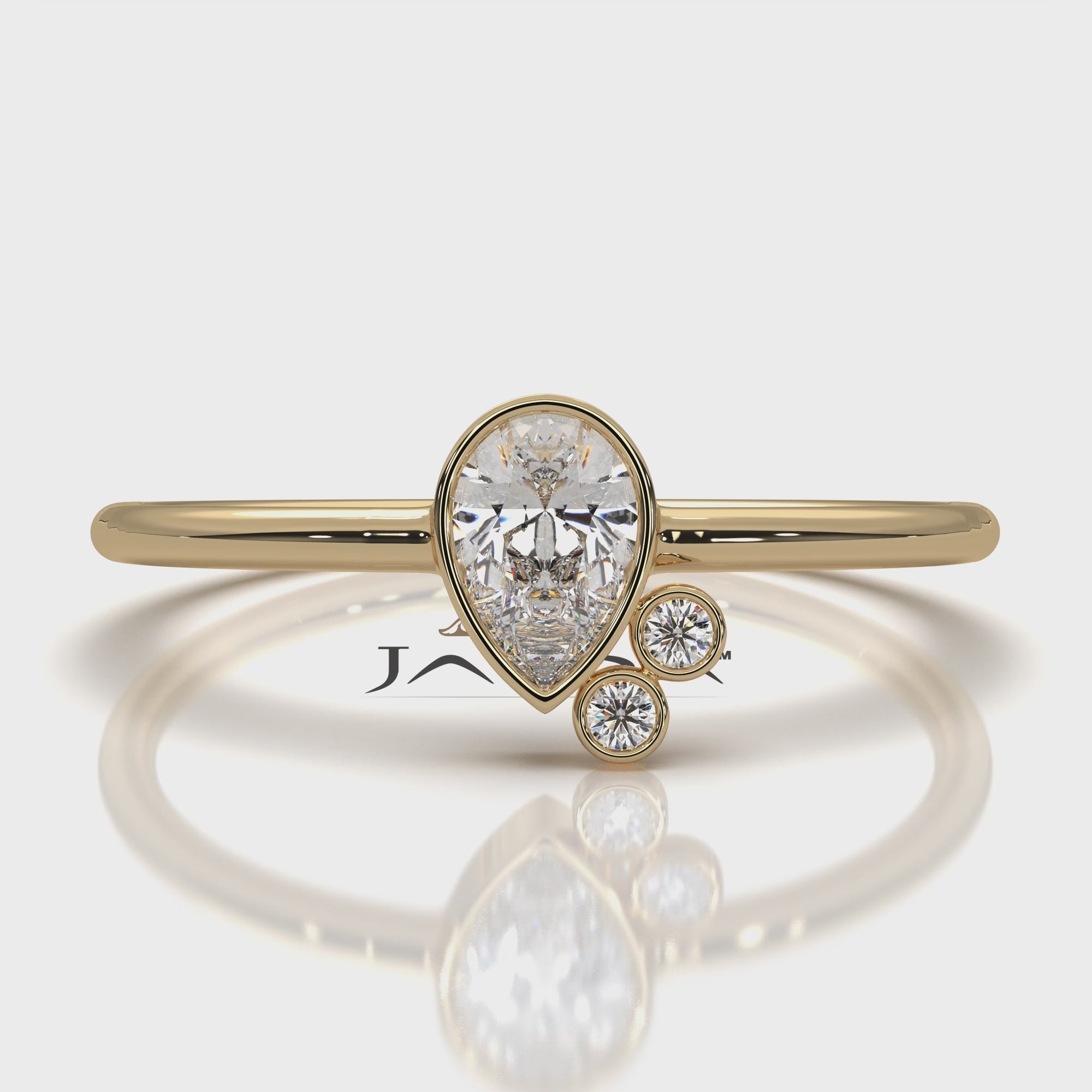 Cluster 3 Stone Bezel Set Pear Round Lab Diamond Anniversary Ring 0.38ctw.