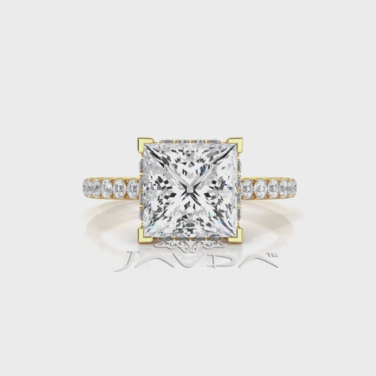 French U Pave Set Hidden Halo Lab Grown Diamond Engagement Ring IGI Certified 3.52 Ctw.