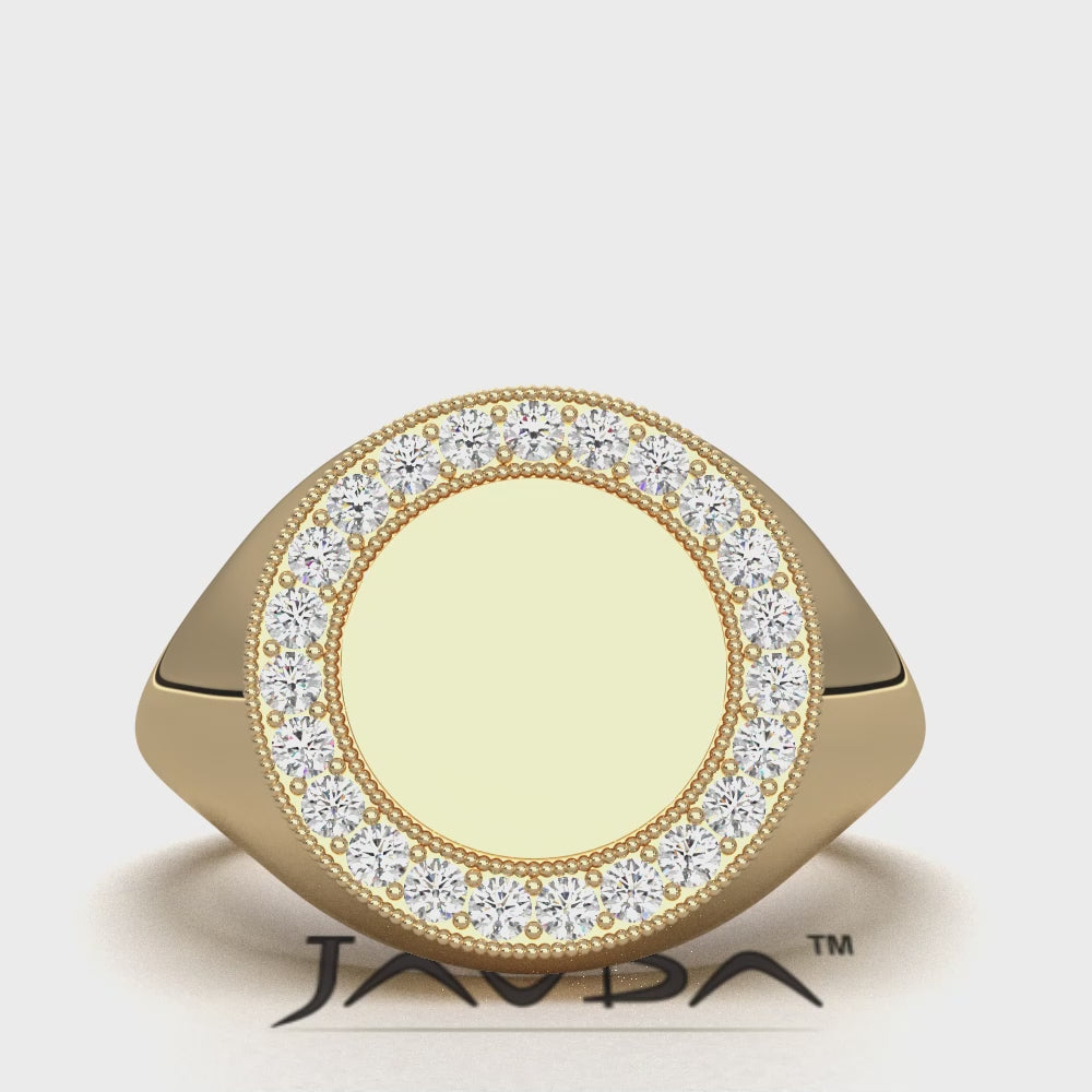 Minimalist Milgrain Signet Round Lab Diamond Fashion Ring 0.26ctw.