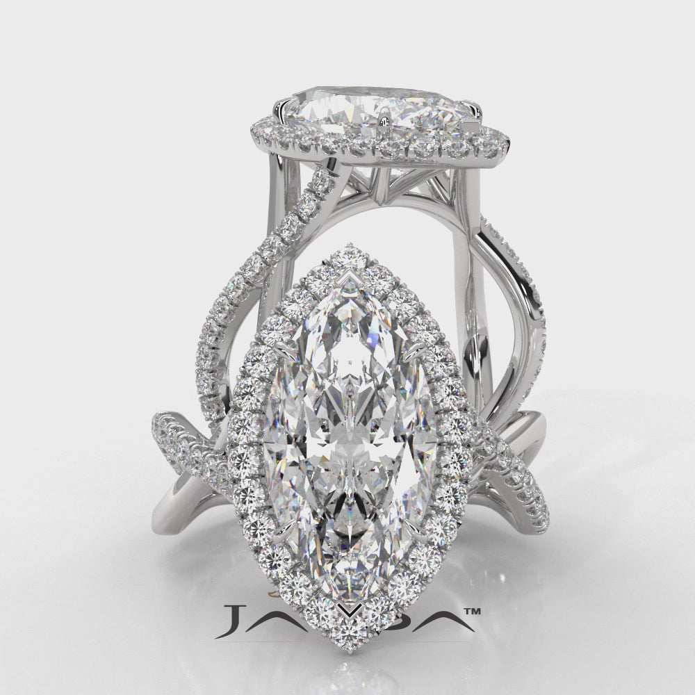 Twisted Halo XOXO Style Marquise Diamond Engagement Ring in 14k White Gold