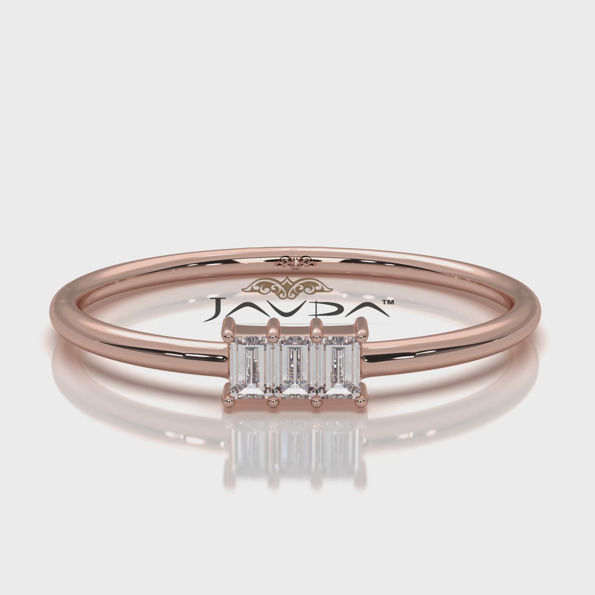 Minimalist 3 Stone Baguette Fashionable Lab Diamond Ring 0.10ctw.