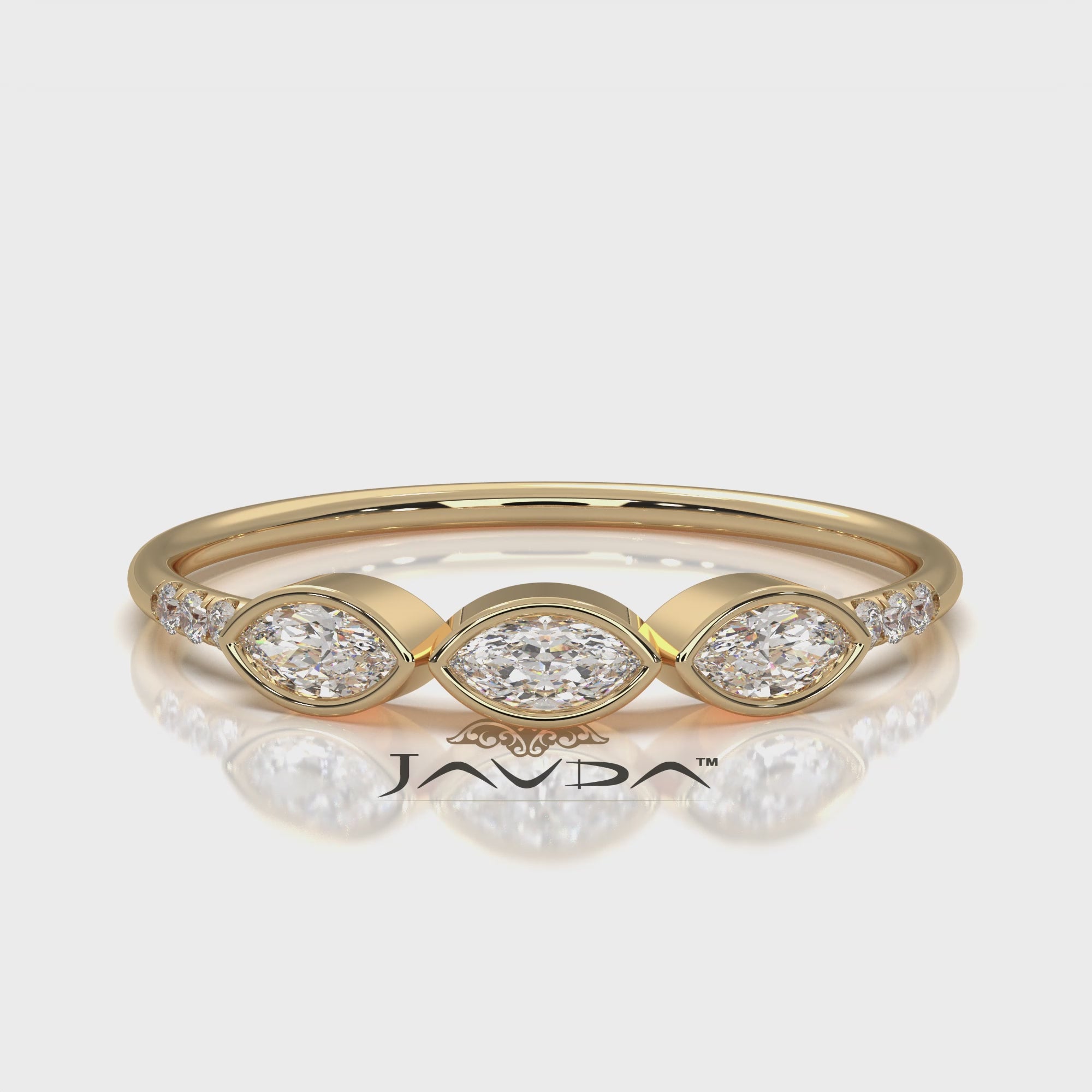 Stackable 3 Stone Bezel Set Marquise Lab Diamond Fashion Ring 0.19ctw.