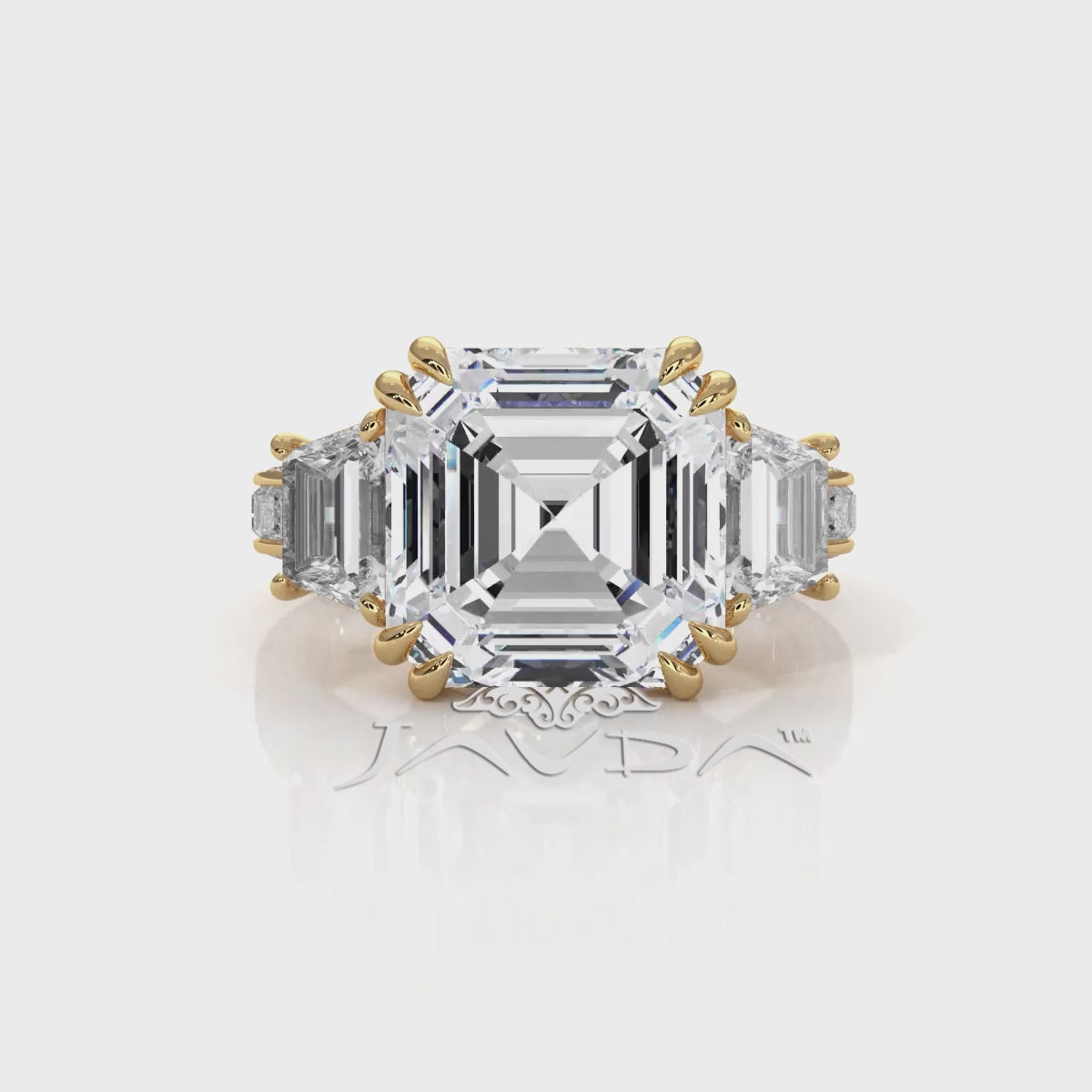 Asscher cut Lab Grown Diamond Engagement 3 Stone Ring IGI Certified 14k White Gold 8.7 Ctw.