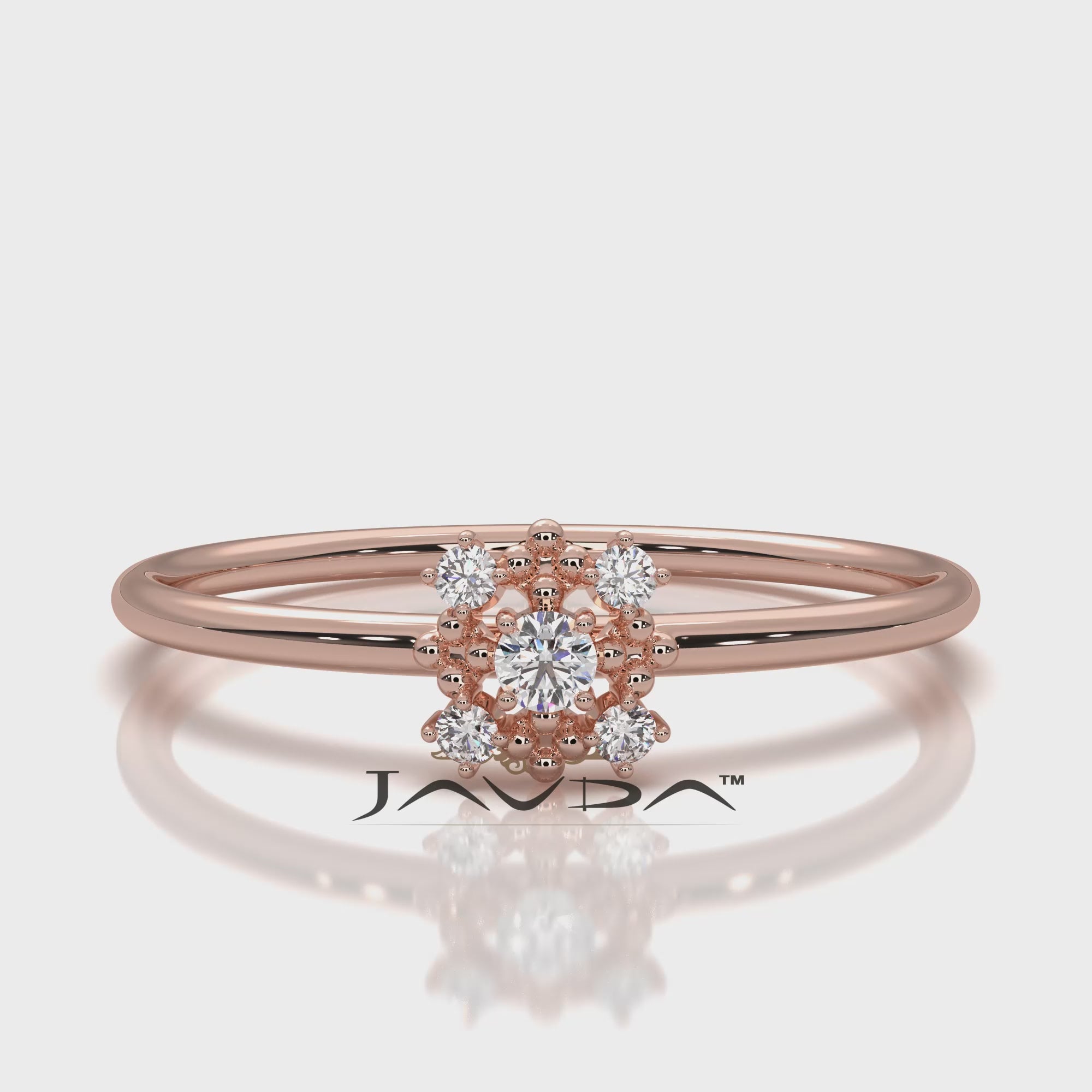 Minimalist Flower Prong Set Round Lab Diamond Promise Ring 0.06ctw.