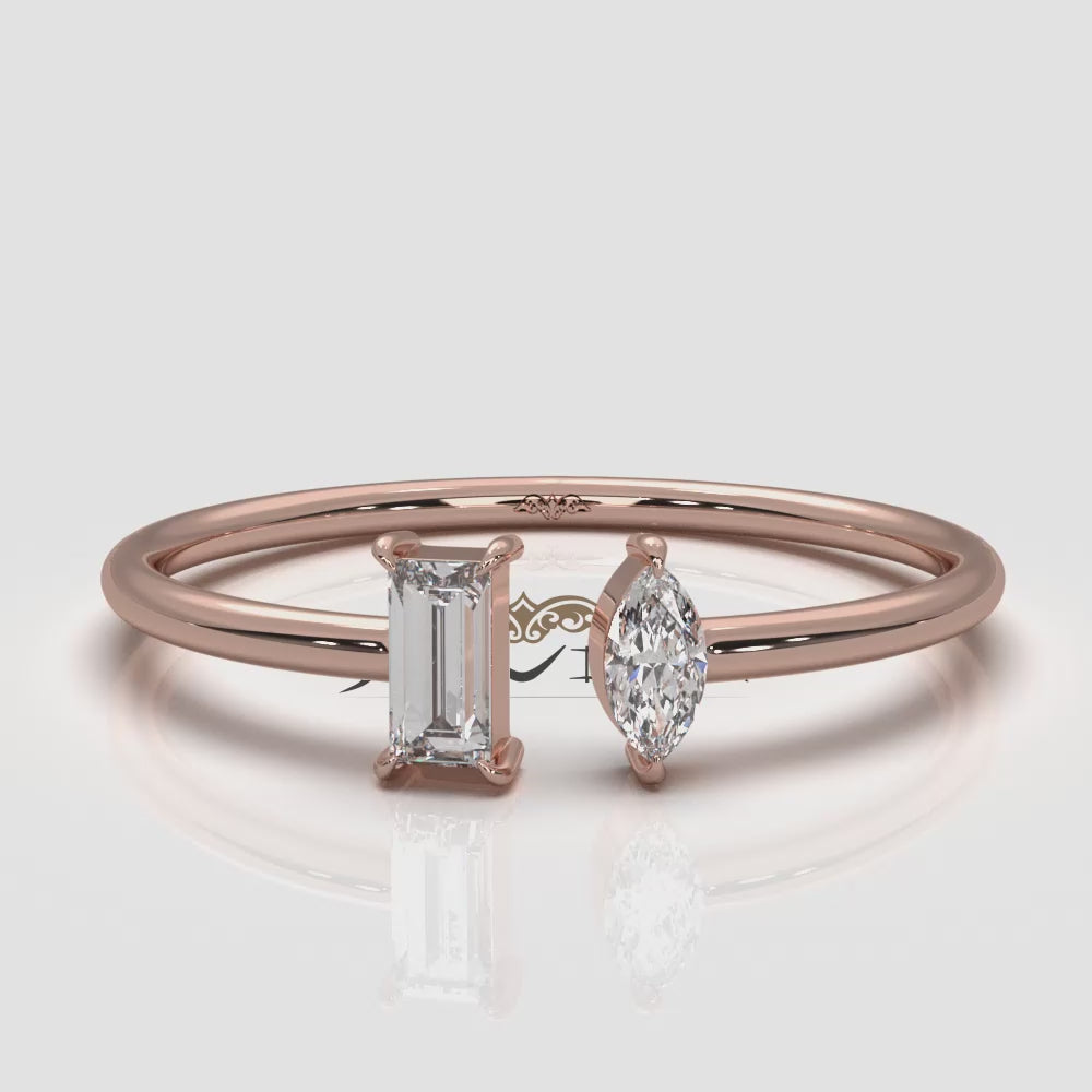 Baguette And Marquise Lab Diamond Open Fashion Ring 0.16ctw.