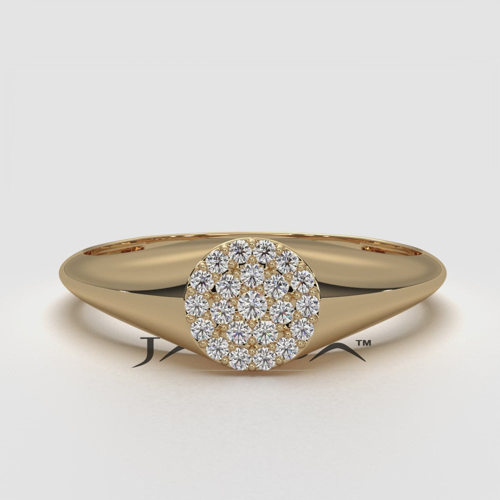 Pave Set Women's Signet Fashion Round Lab Diamond Ring 0.09ctw.