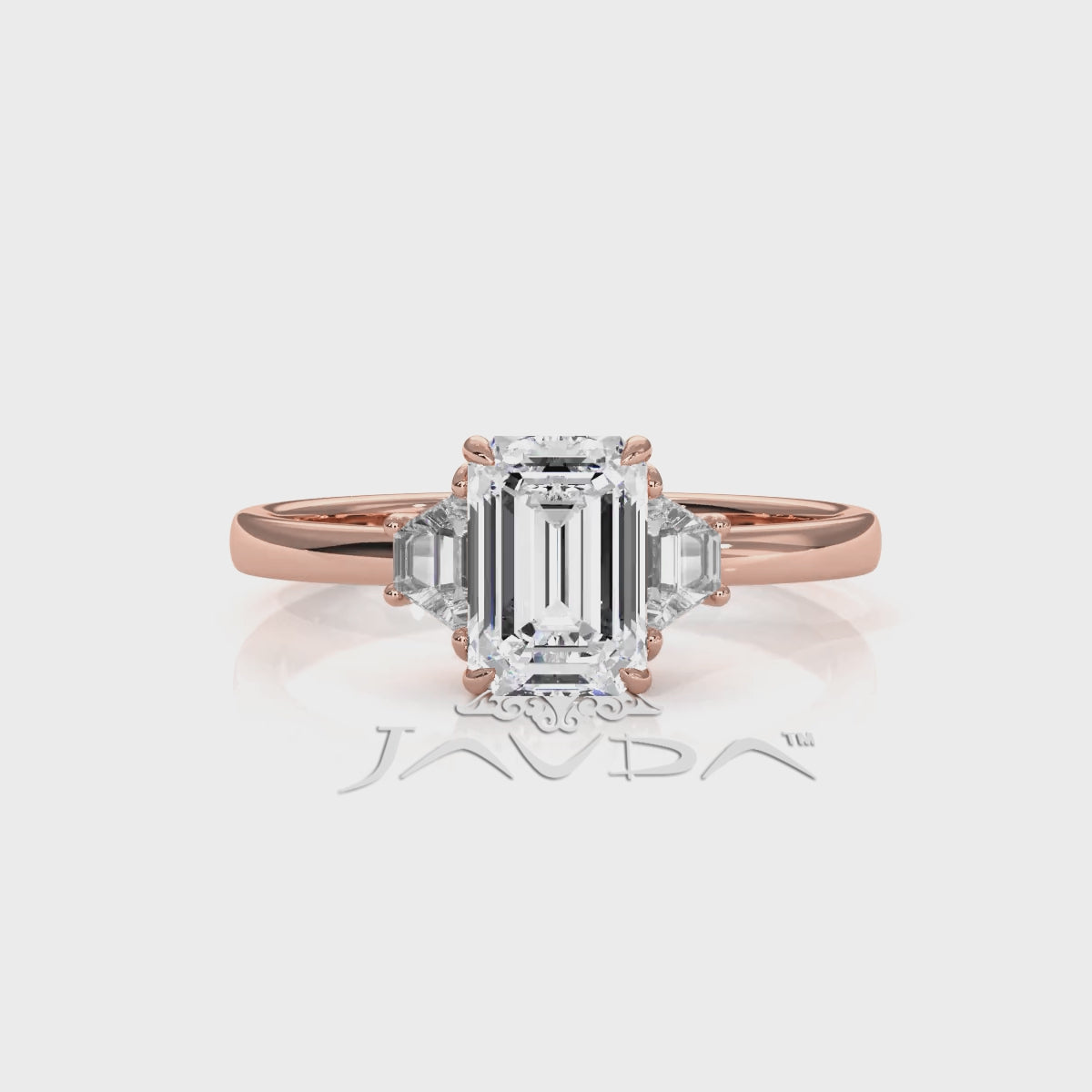 3 Stone Emerald Lab Grown Diamond Engagement Ring 0.84 Ctw.