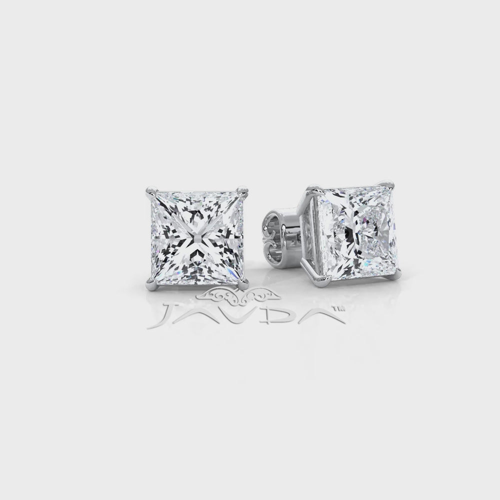 Princess Lab Grown Diamond Stud Earring IGI Certified in 14k White Gold 6 Ctw.