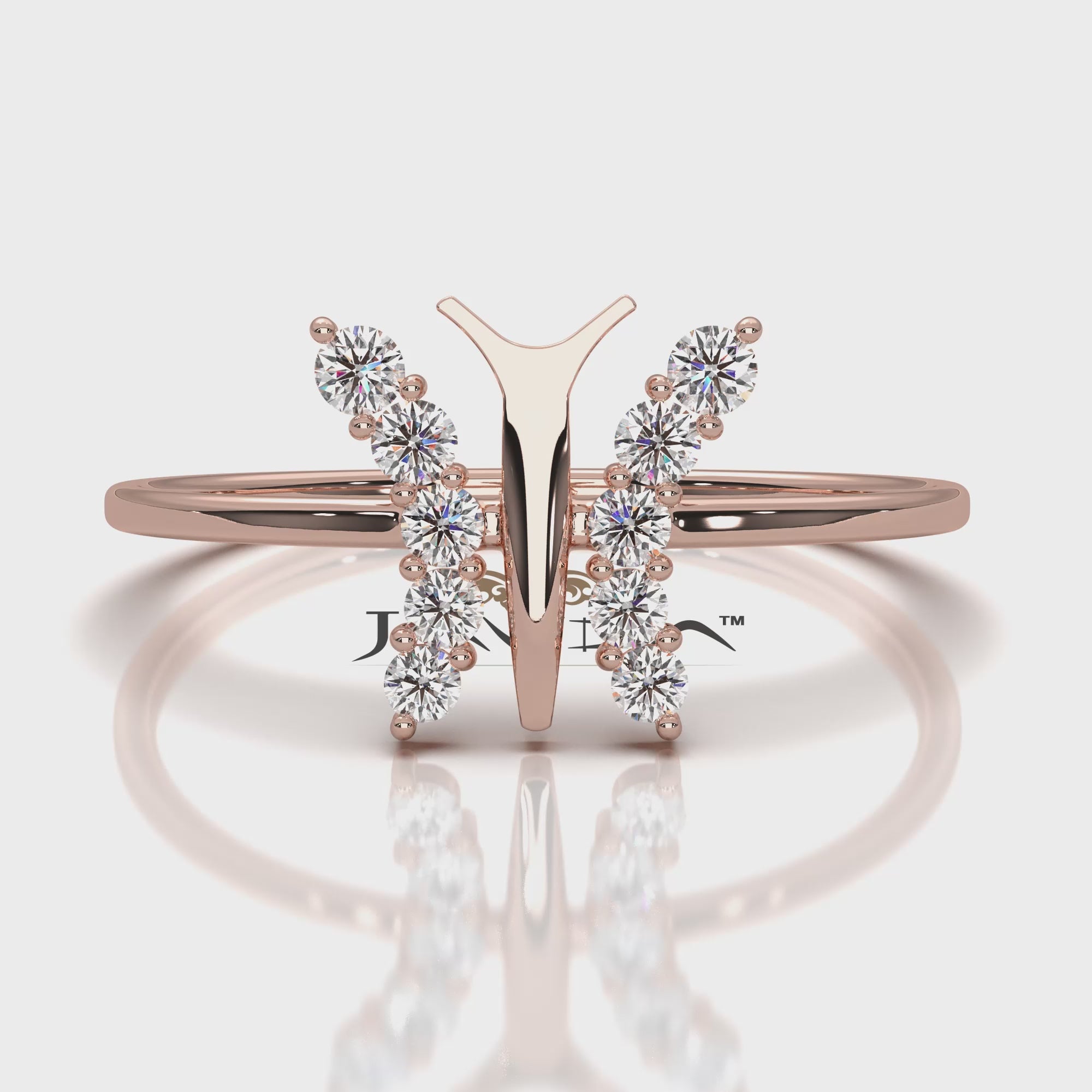 Minimalist Butterfly Prong Set Round Lab Diamond Fashionable Ring 0.16ctw.