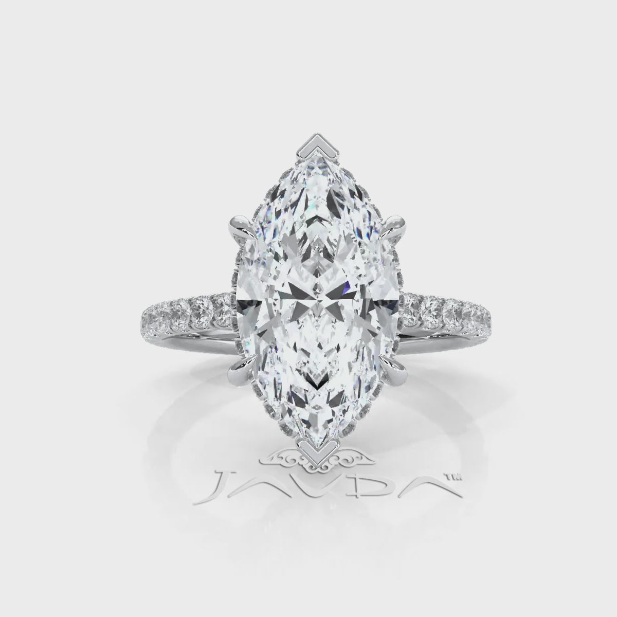 French U Pave Set Hidden Halo Lab Grown Diamond Engagement Ring IGI Certified 3.52 Ctw.