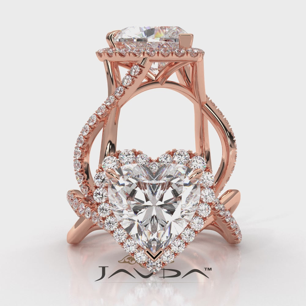 Twisted Halo XOXO Style Heart Diamond Engagement Ring in 14k White Gold