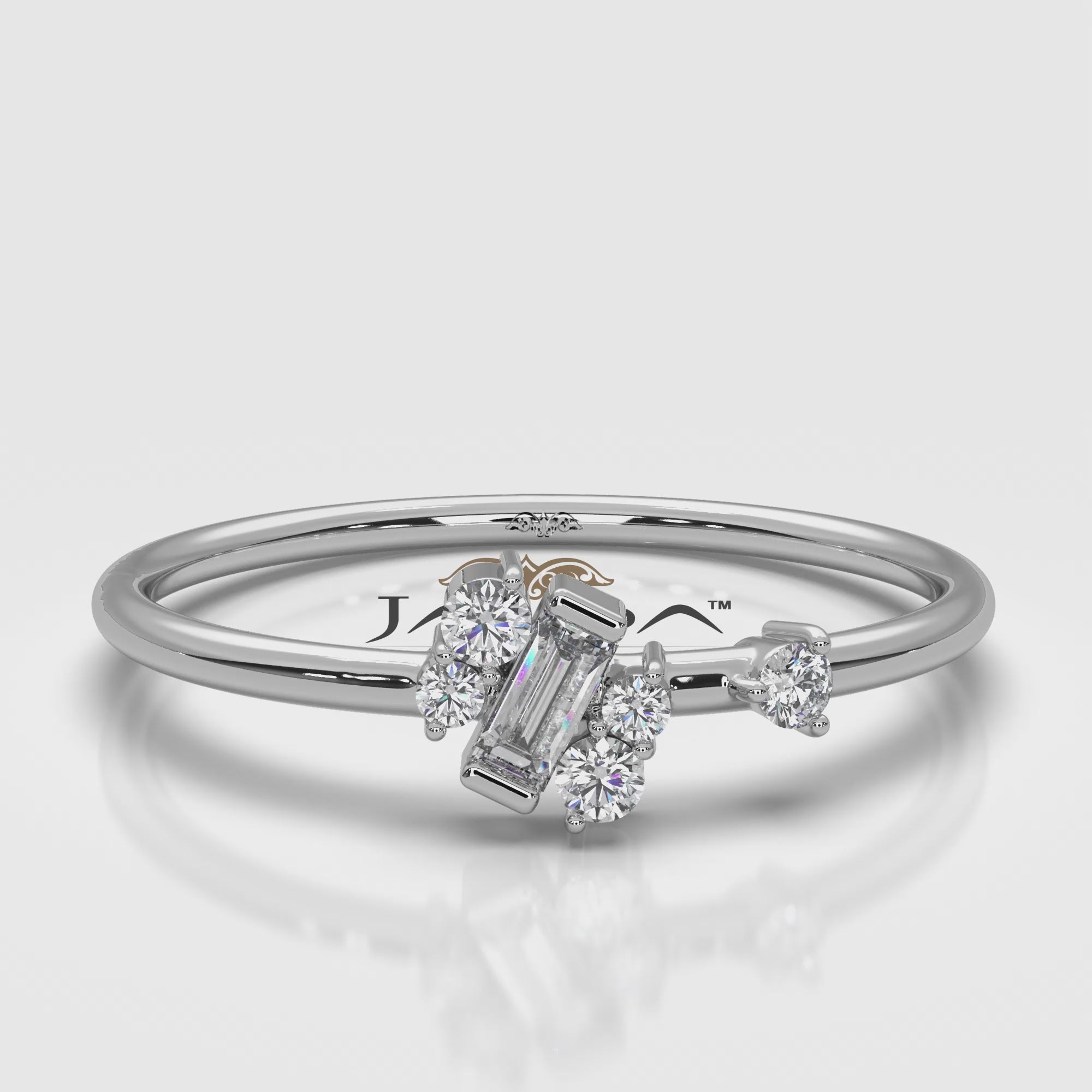 Slanted Baguette And Round Lab Diamond Fashion Ring 0.12ctw.