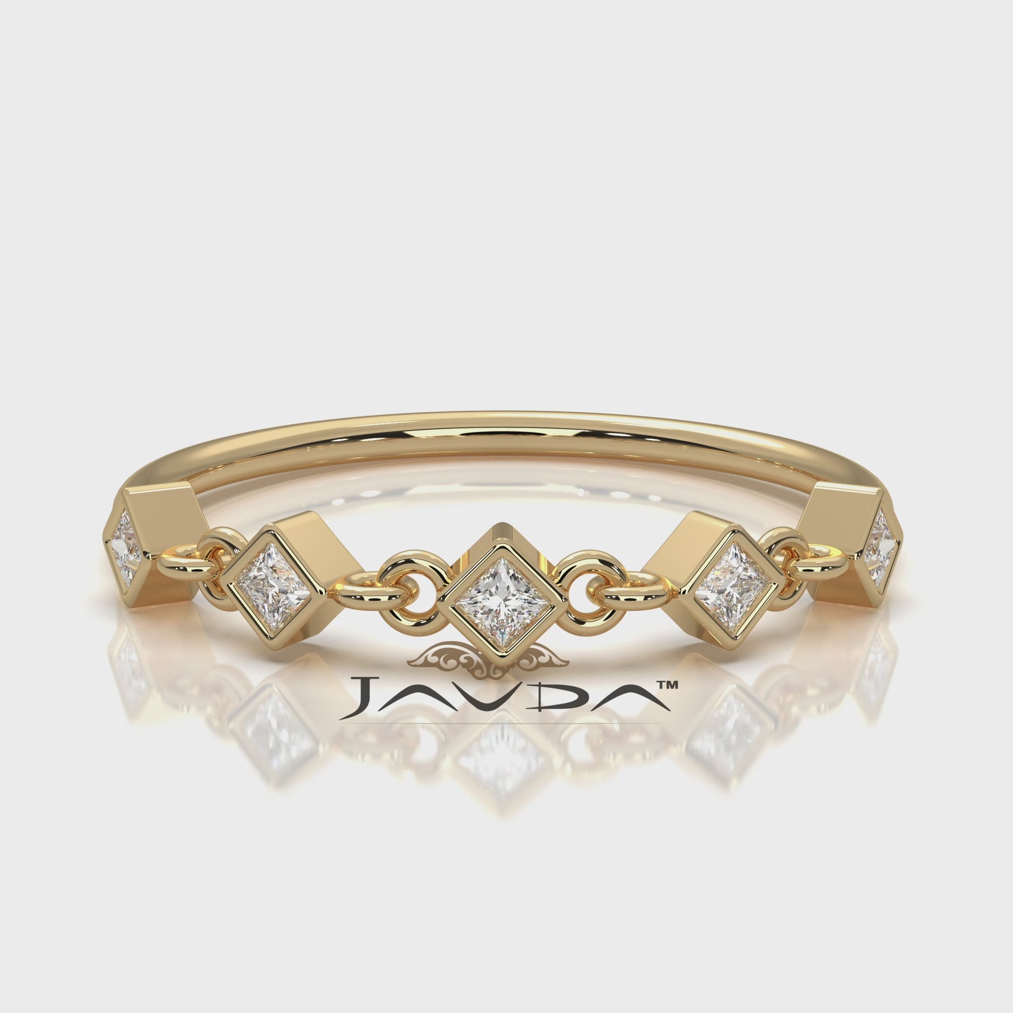 Stackable 5 Stone Chain Link Princess Lab Diamond Fashion Ring 0.11ctw.