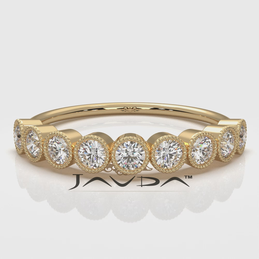 Round Lab Diamond Milgrain Edge Bezel Set Fashion Ring 0.47ctw.