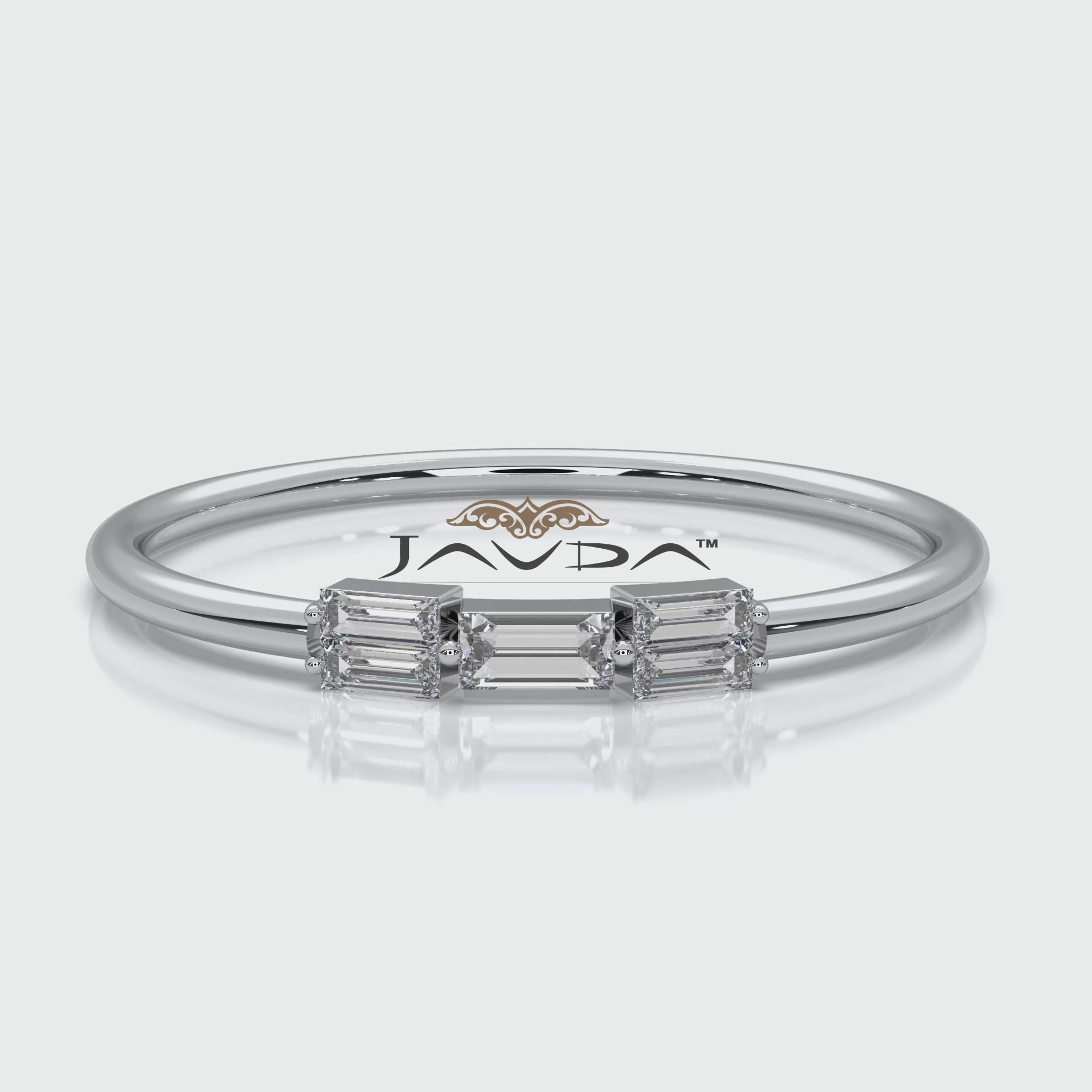 High Polished Slim and Sleek Stackable Baguette Lab Diamond Ring 0.11ctw.
