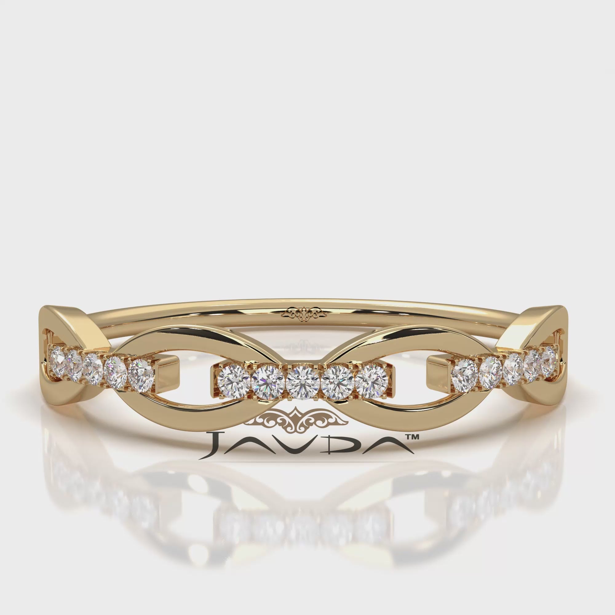 Stackable Chain Link Minimalist Lab Diamond French U Cut Pave Set Fashion Ring 0.06ctw.