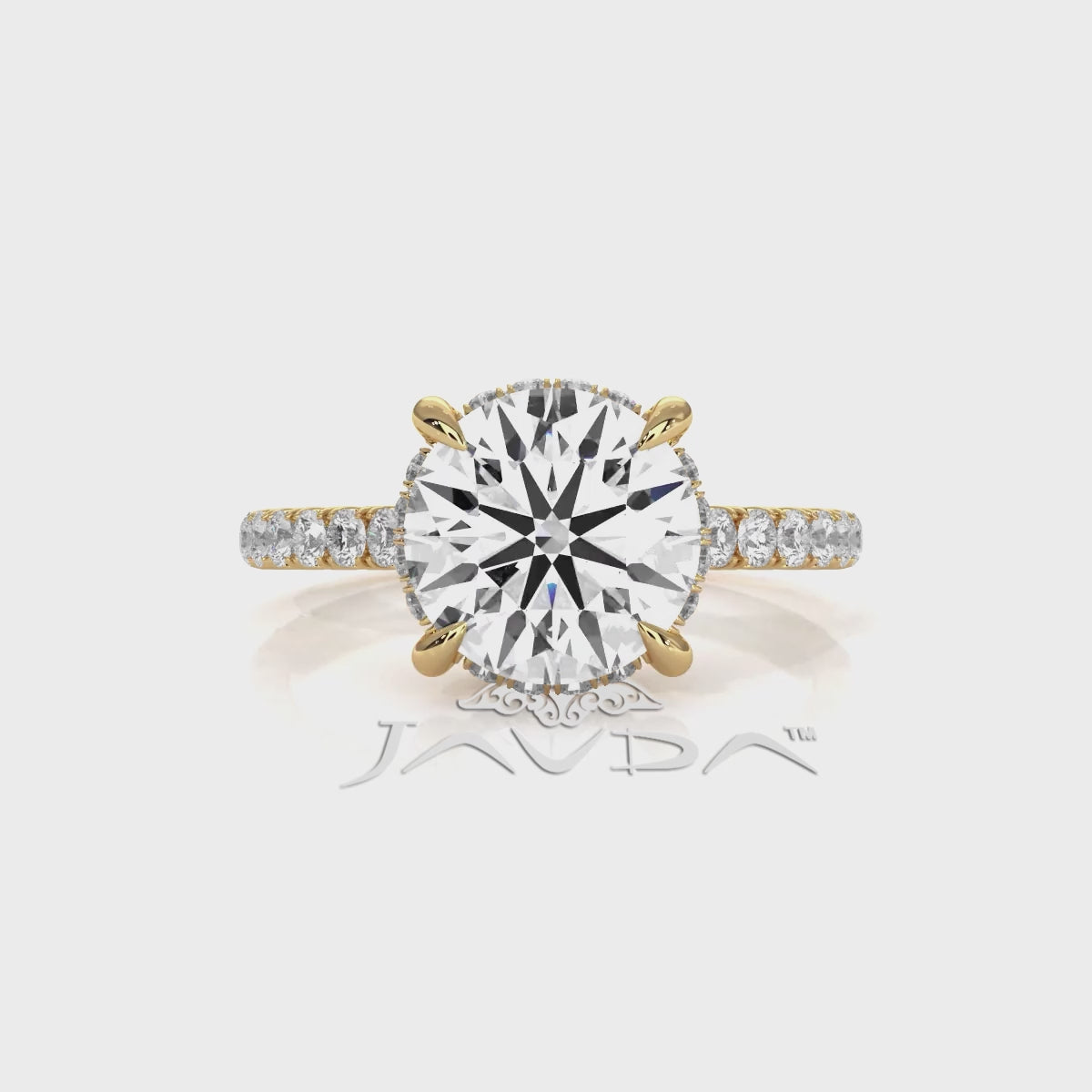 French U Pave Set Hidden Halo Lab Grown Diamond Engagement Ring IGI Certified 3.52 Ctw.