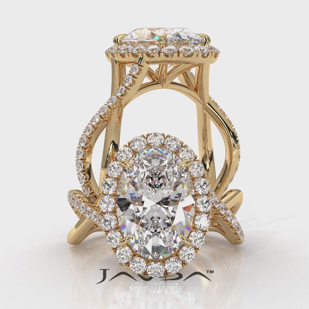 Twisted Halo XOXO Style Oval Diamond Engagement Ring in 14k White Gold