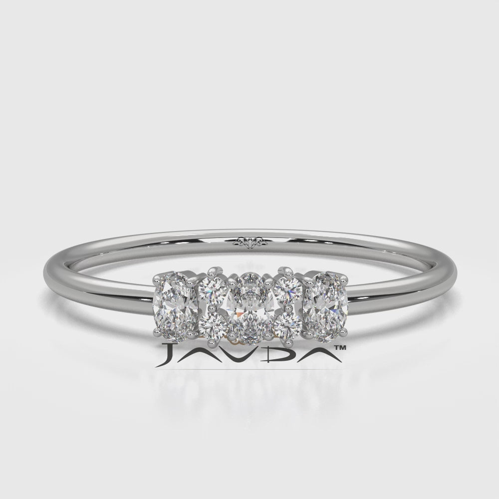 Prong Set Oval And Round Lab Diamond Fashion Ring 0.16ctw.