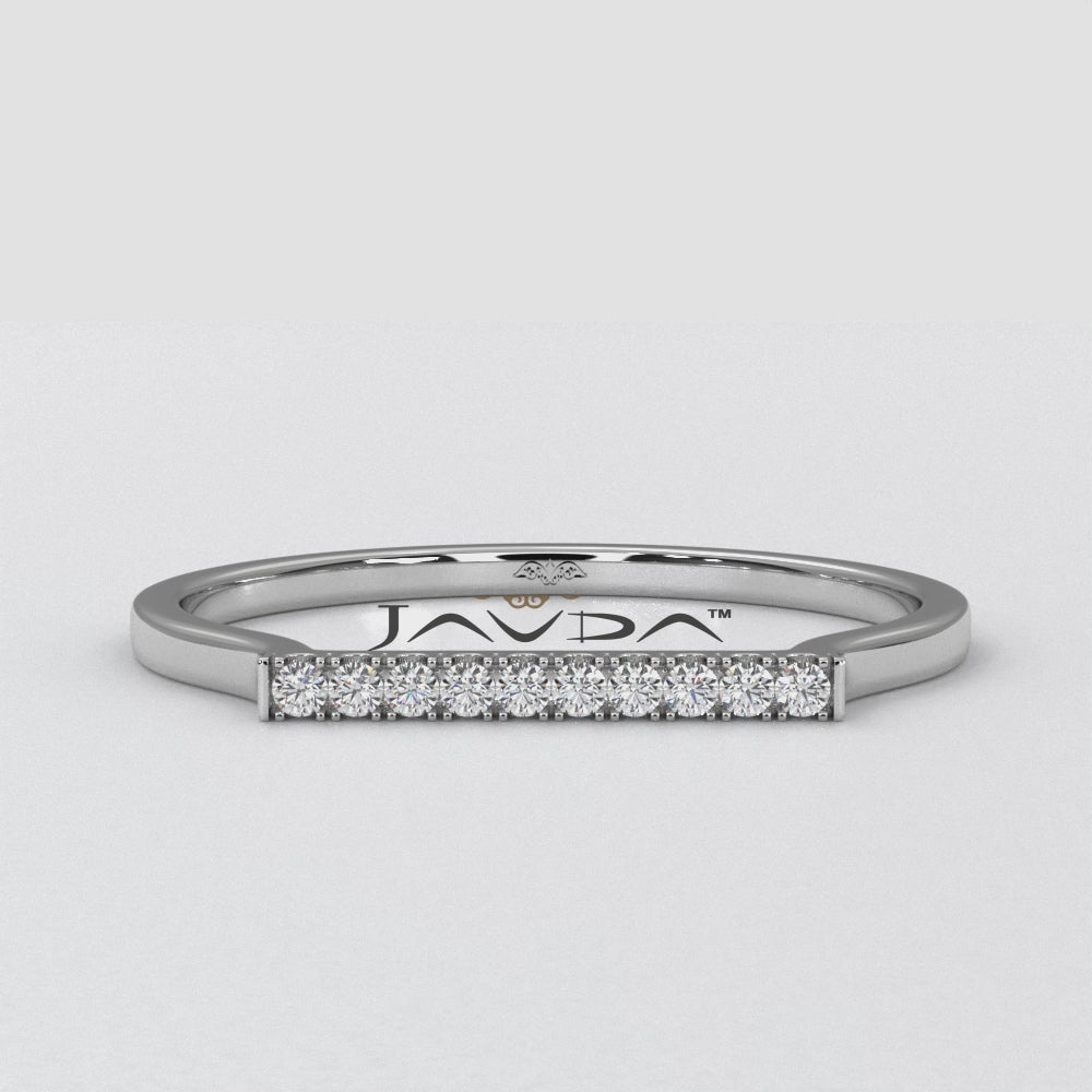 French U Cut Pave Fashion Bar Lab Diamond Ring 0.05ctw.