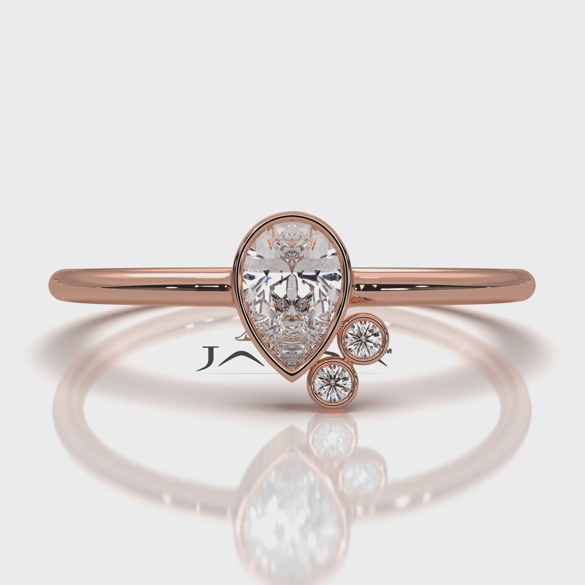Cluster 3 Stone Bezel Set Pear Round Lab Diamond Anniversary Ring 0.38ctw.