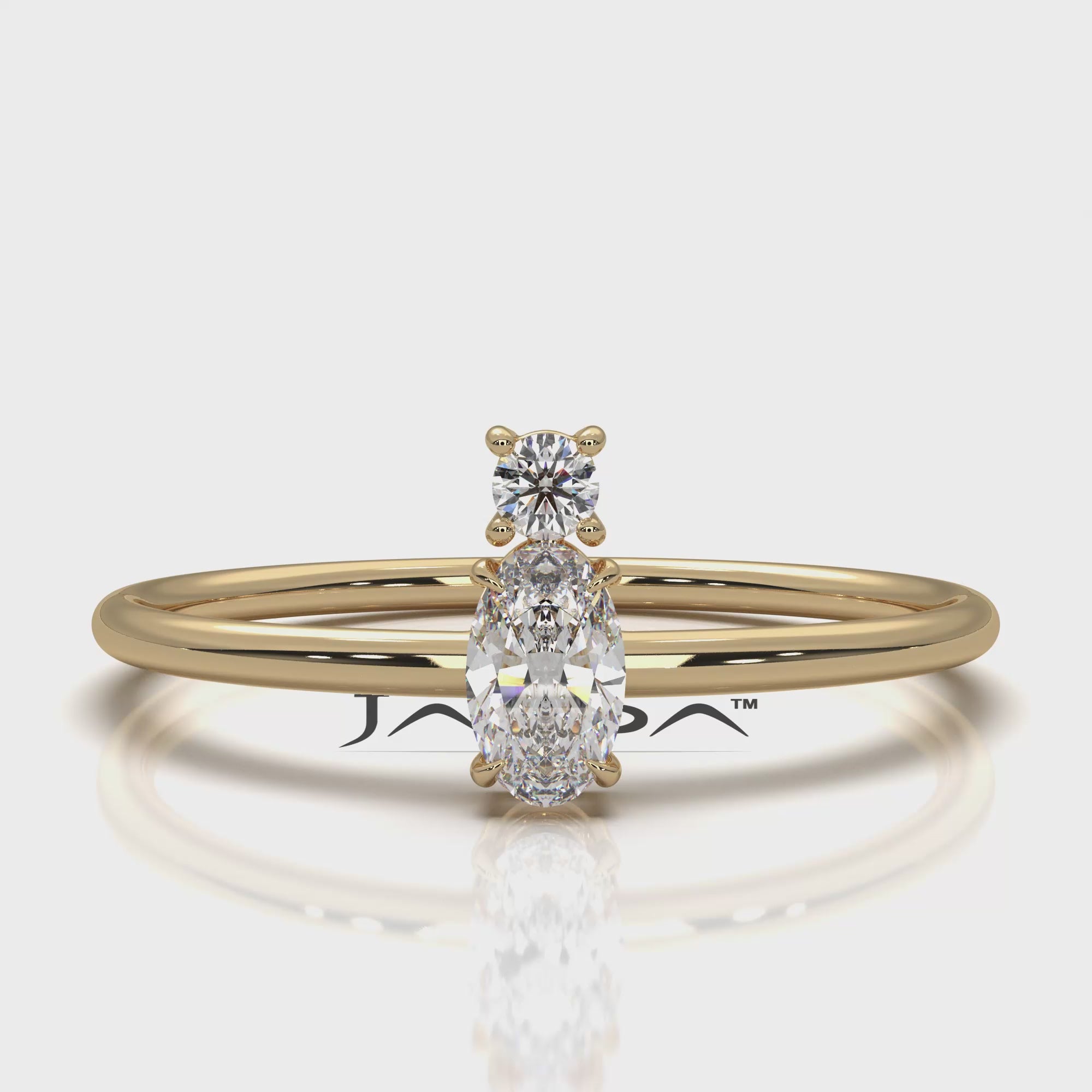 Prong Set Oval And Round Lab Diamond Fashion Ring 0.20ctw.
