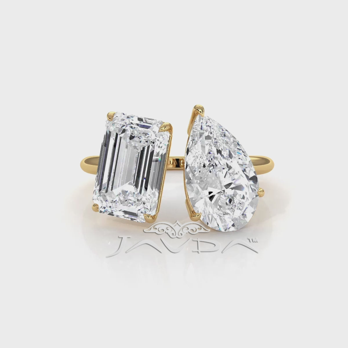 2 Stone Emerald Pear Cut Diamond Engagement Prong Set Ring 14k White Gold 4.63 Ctw.