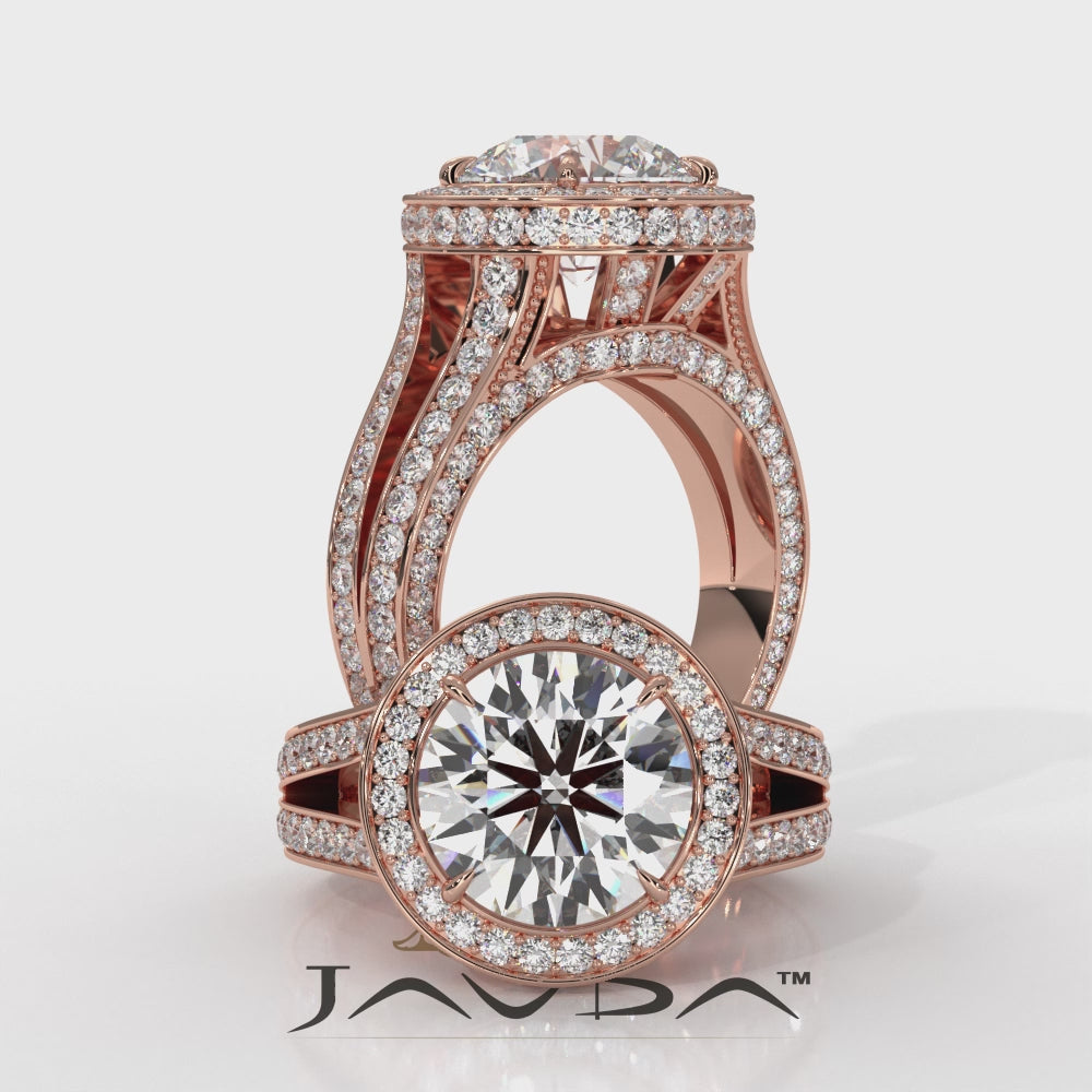 Halo Pave Set Round Lab Grown Diamond Engagement Elegant Ring IGI Certified 3 Ctw.