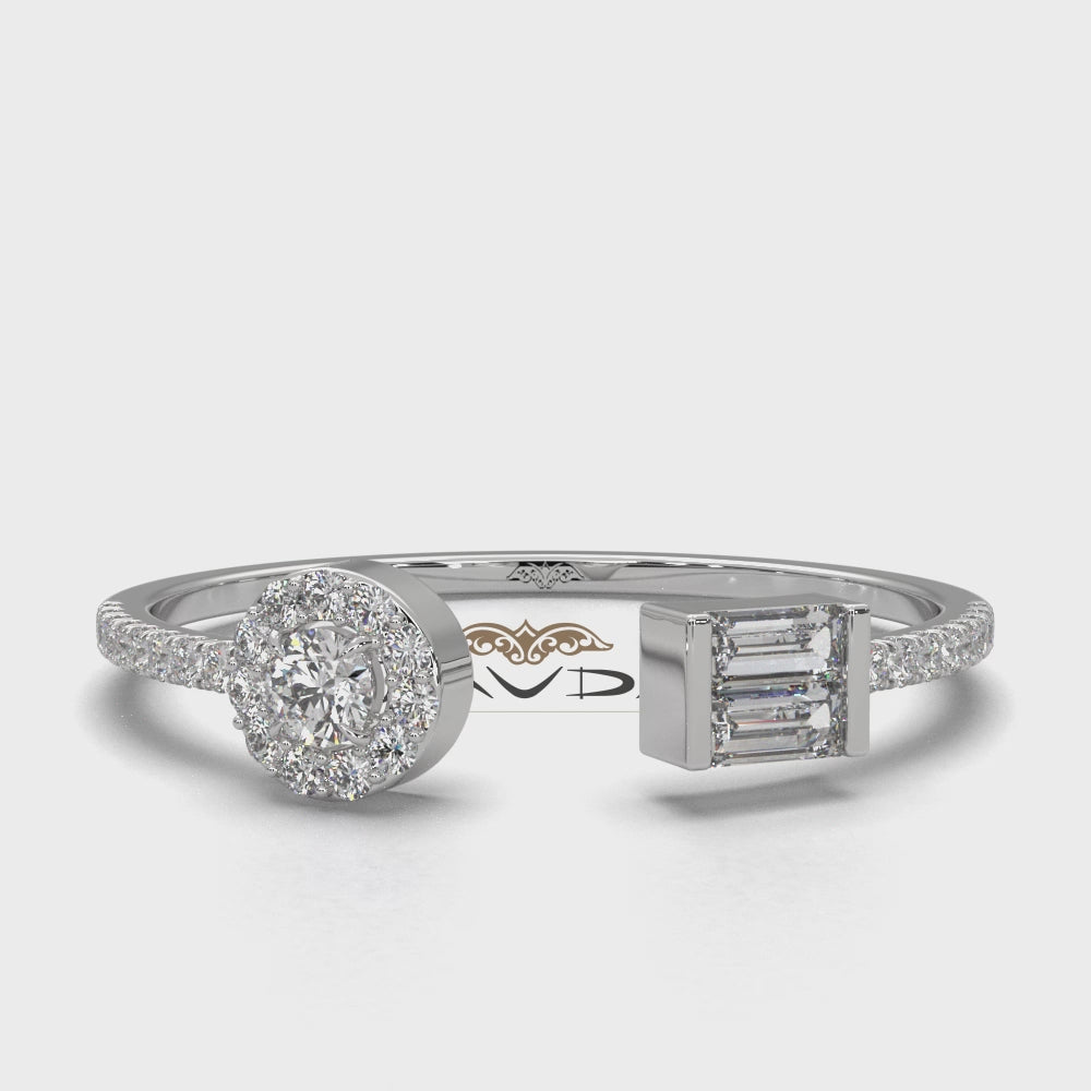Baguette And Round Women's Open Lab Diamond Fashion Ring 0.25ctw.