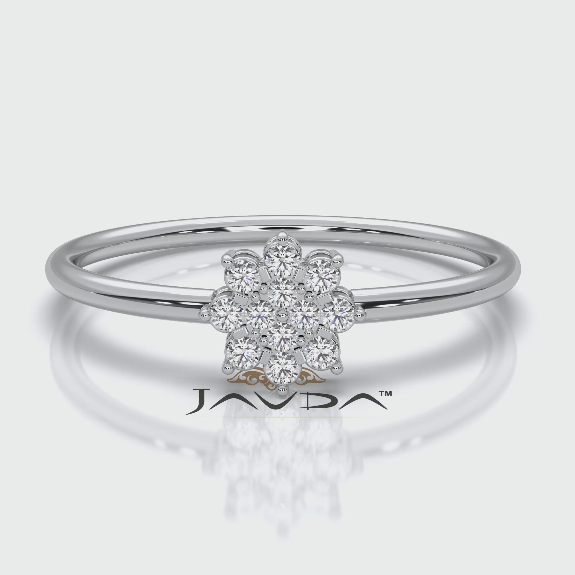 Floral Design Cluster Minimalist Round Lab Diamond Promise Ring 0.07ctw.