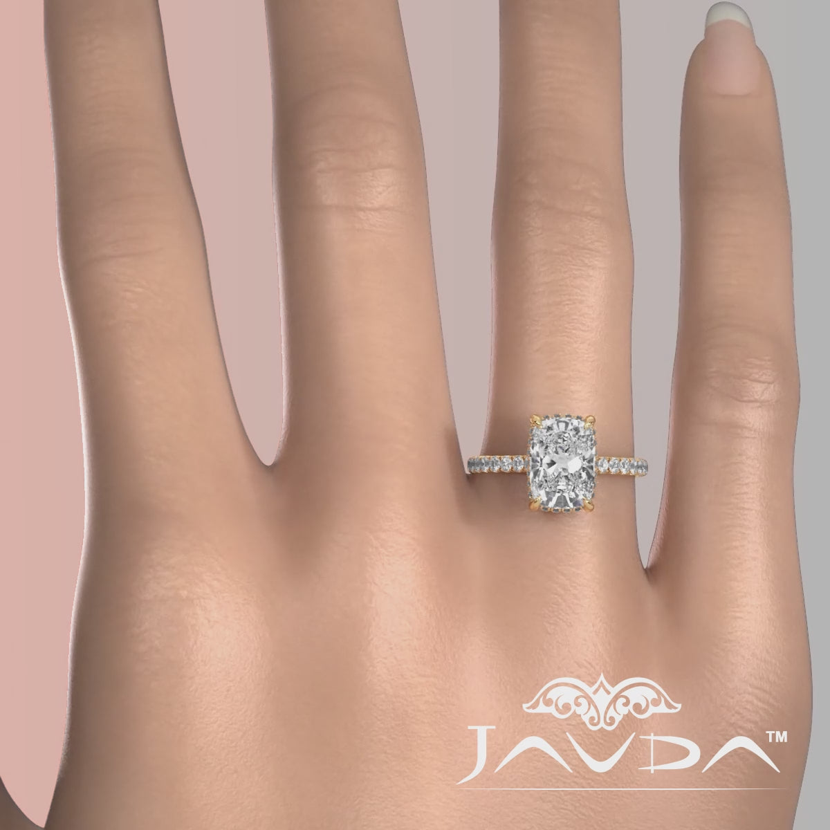 French U Pave Set Hidden Halo Lab Grown Diamond Engagement Ring IGI Certified 3.52 Ctw.