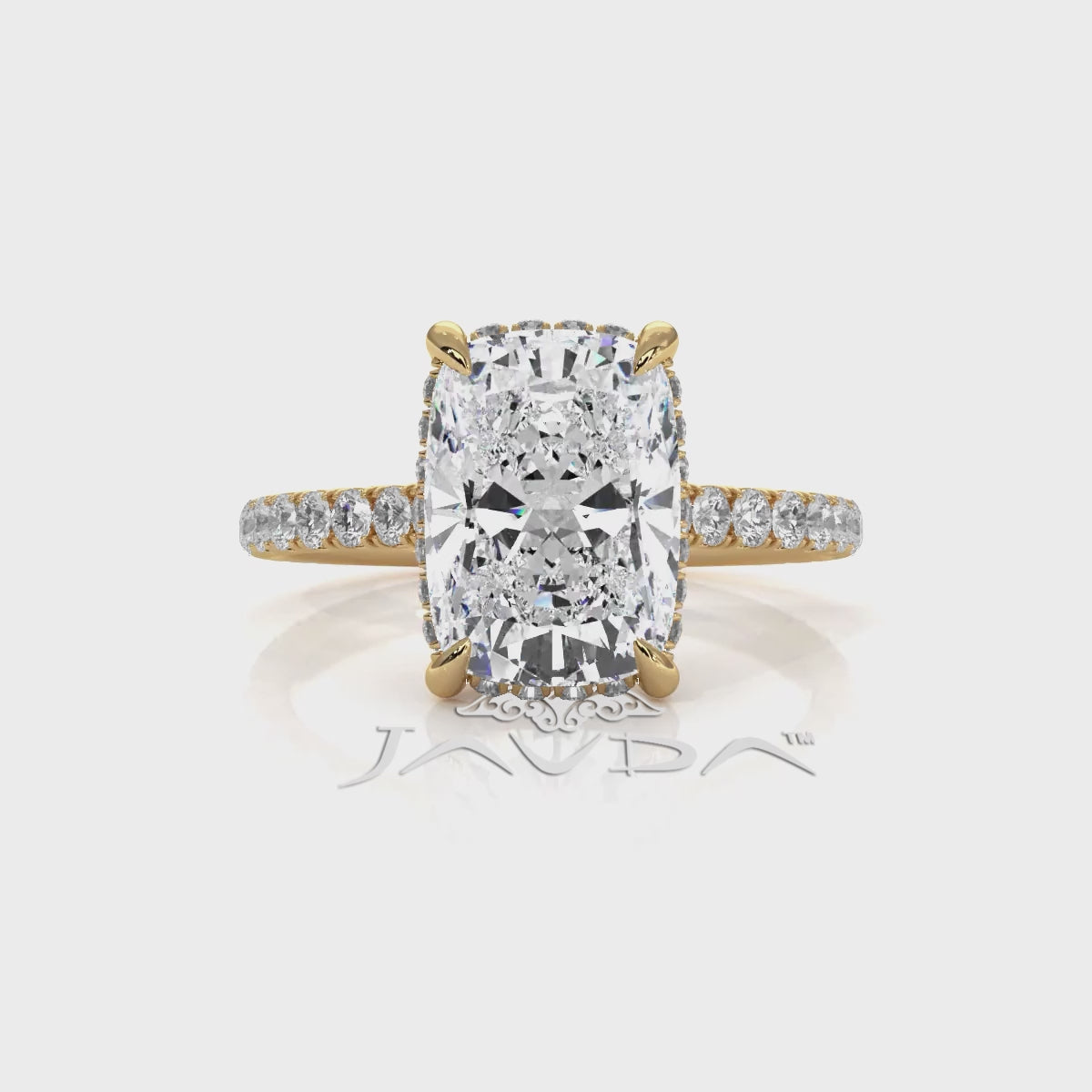 French U Pave Set Hidden Halo Lab Grown Diamond Engagement Ring IGI Certified 3.52 Ctw.