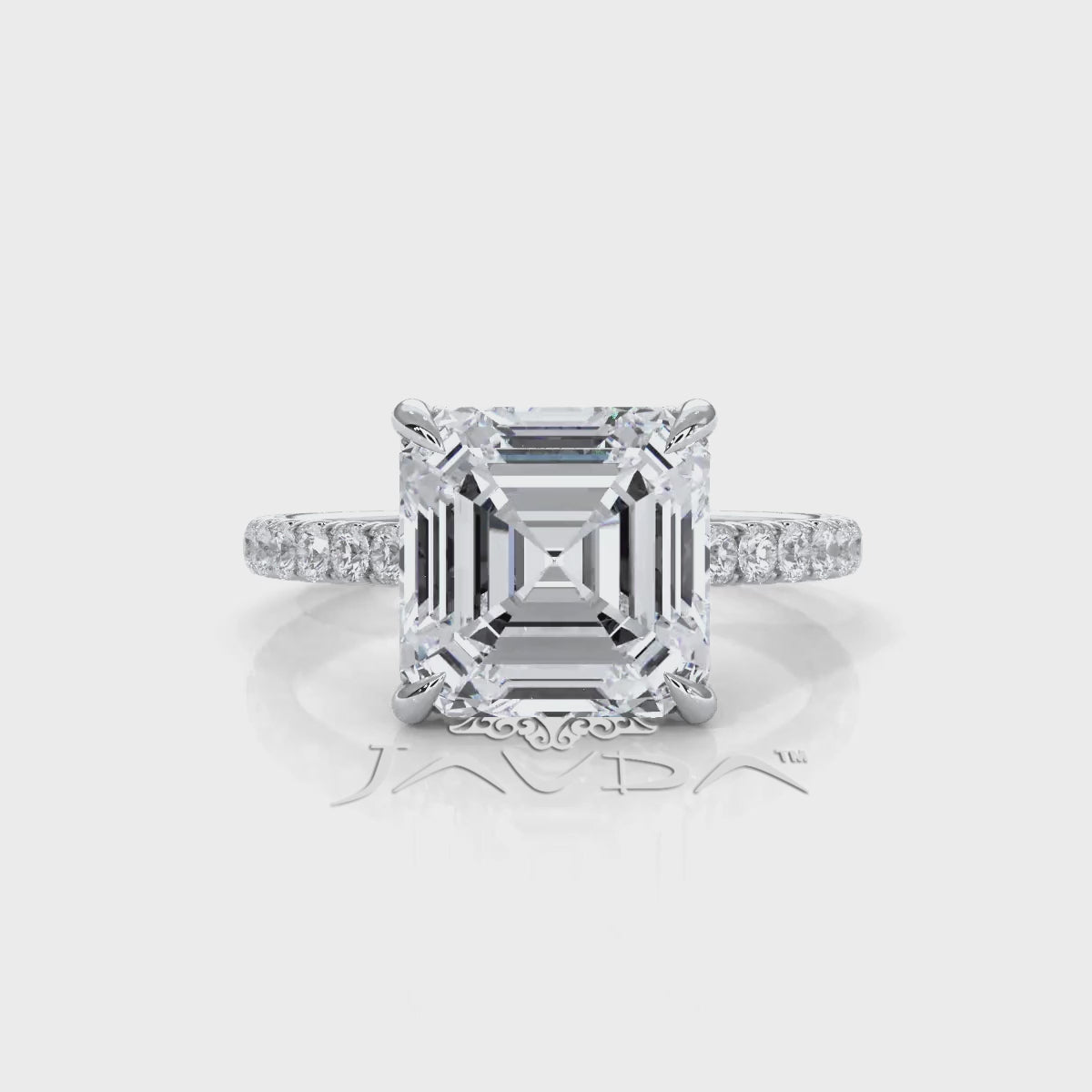 French U Pave Set Hidden Halo Lab Grown Diamond Engagement Ring IGI Certified 3.52 Ctw.