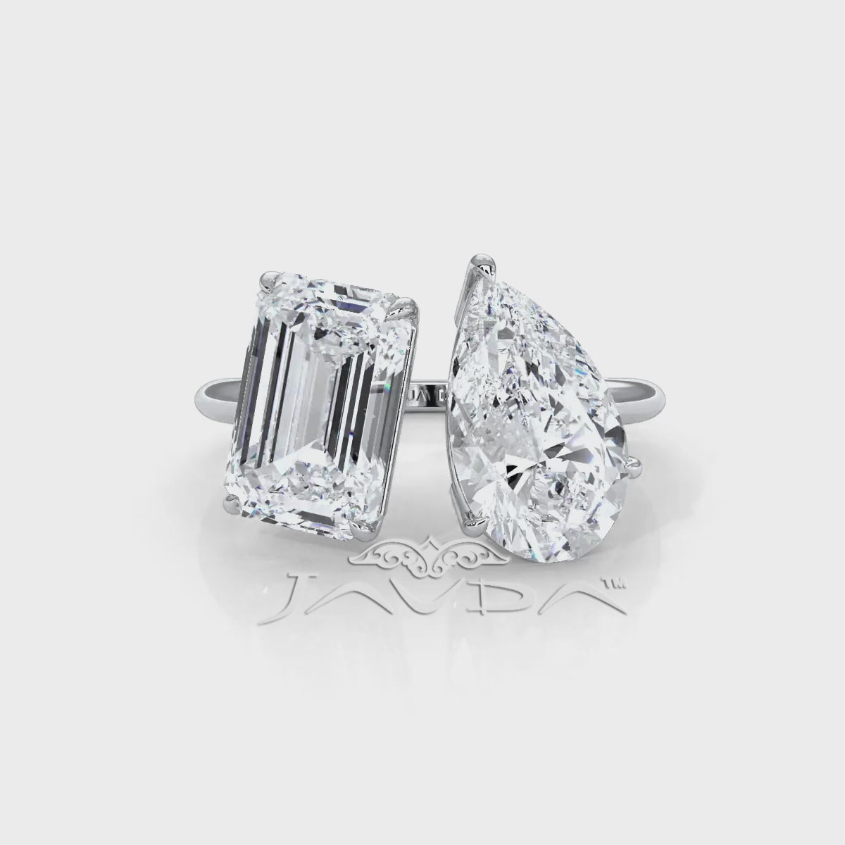 2 Stone Emerald Pear Cut Diamond Engagement Prong Set Ring 14k White Gold 4.63 Ctw.