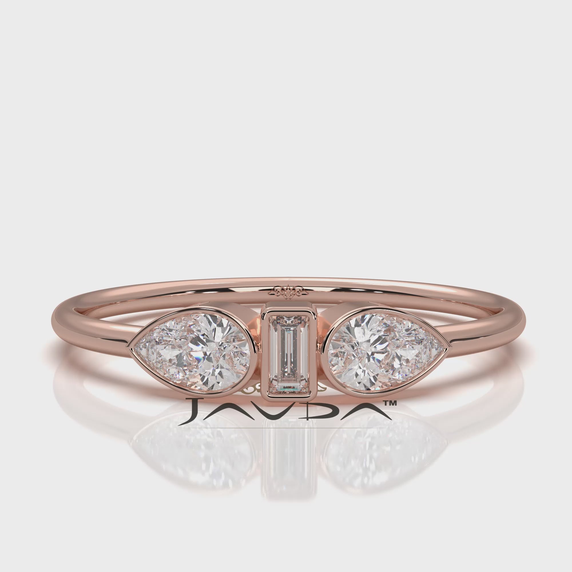 Minimalist 3 Stone Pear Baguette Bezel Lab Diamond Fashion Ring 0.38ctw.