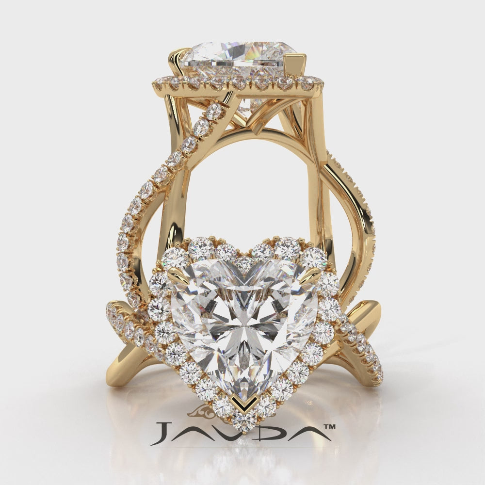 Twisted Halo XOXO Style Heart Diamond Engagement Ring in 14k White Gold