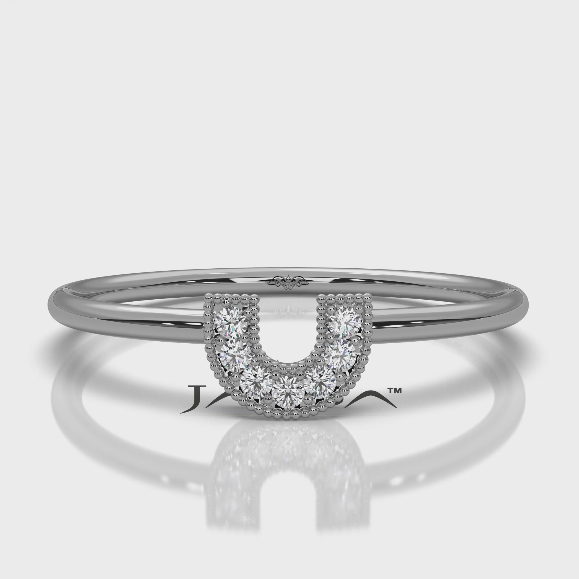 U Shaped Round Lab Diamond Milgrain Edge Fashion Ring 0.04ctw.