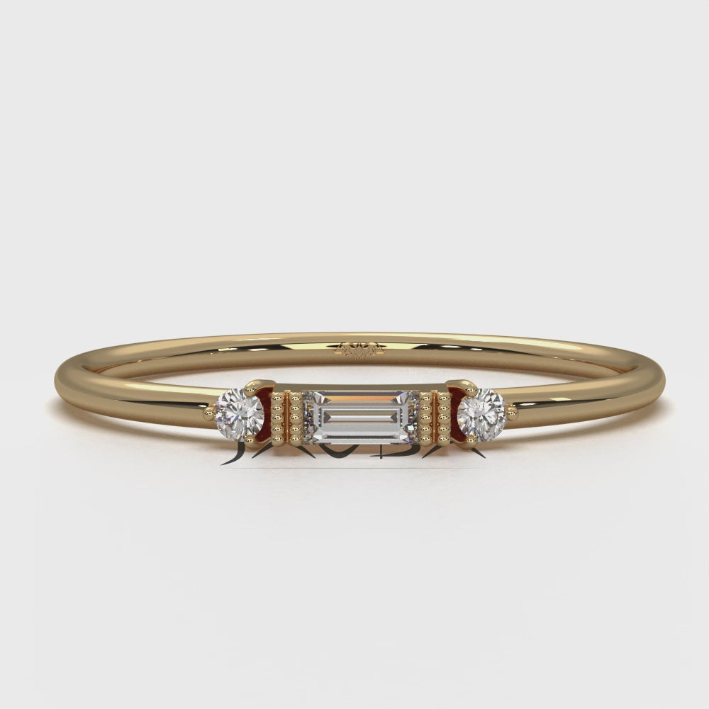 Three Stone Baguette & Round Lab Diamond Slim Fashion Ring 0.07ctw.