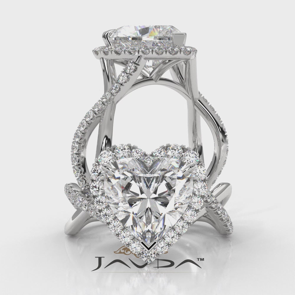 Twisted Halo XOXO Style Heart Diamond Engagement Ring in 14k White Gold