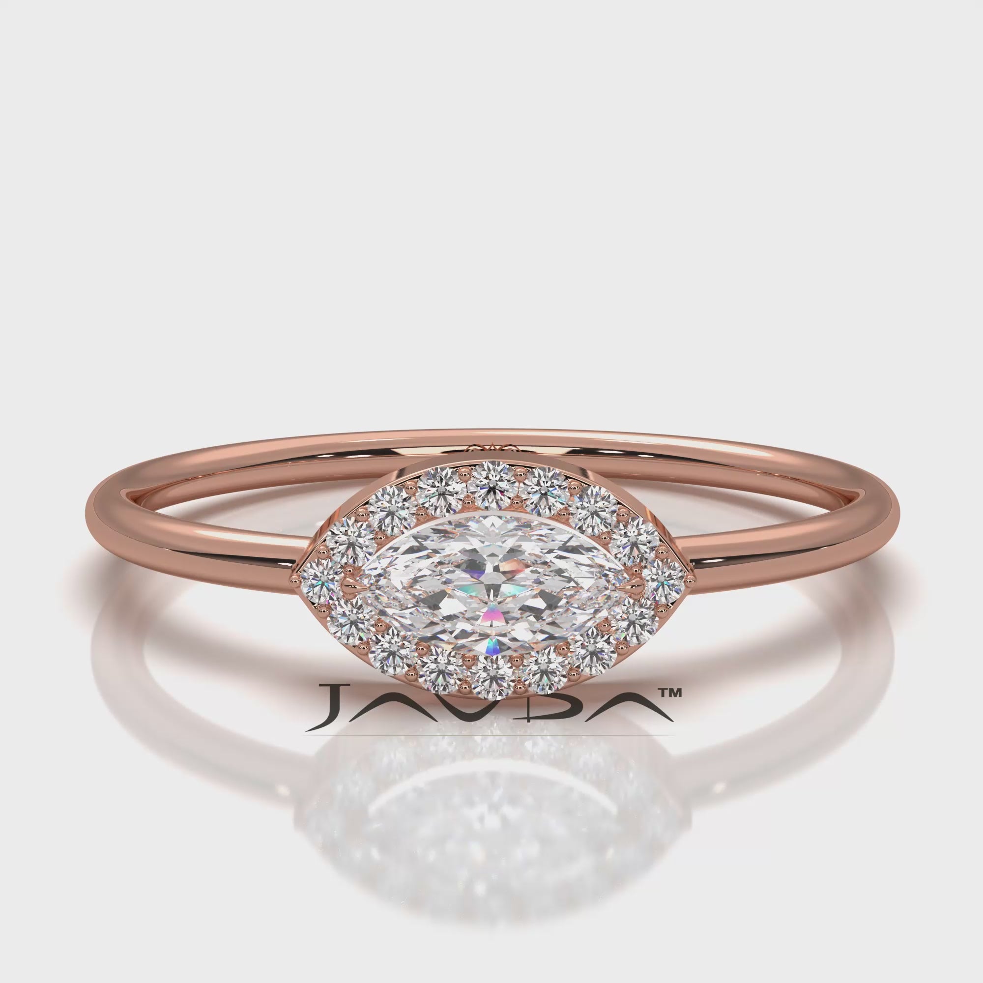 Minimalist East West Halo Marquise Lab Diamond Fashion Ring 0.23ctw.