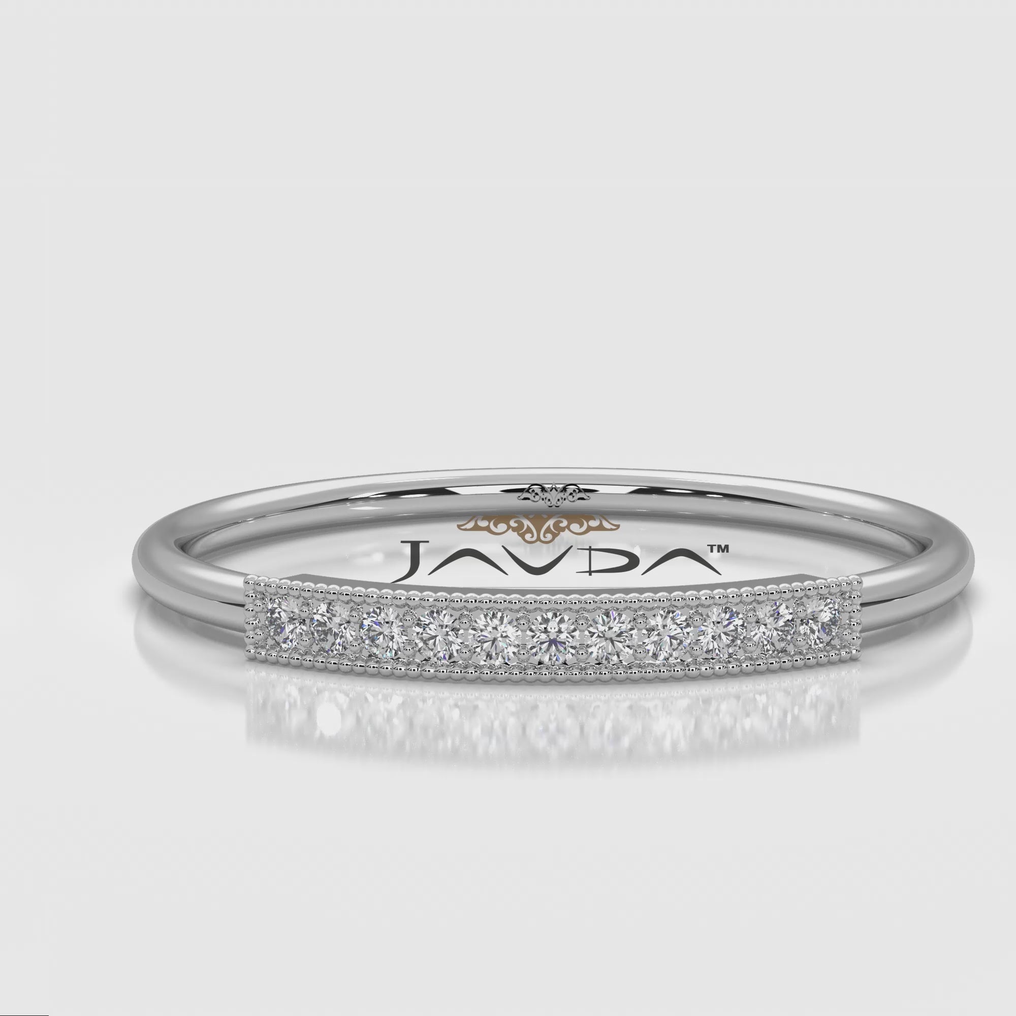 Stackable Pave Set Round Lab Diamond Bar Milgrain Fashion Ring 0.06ctw.