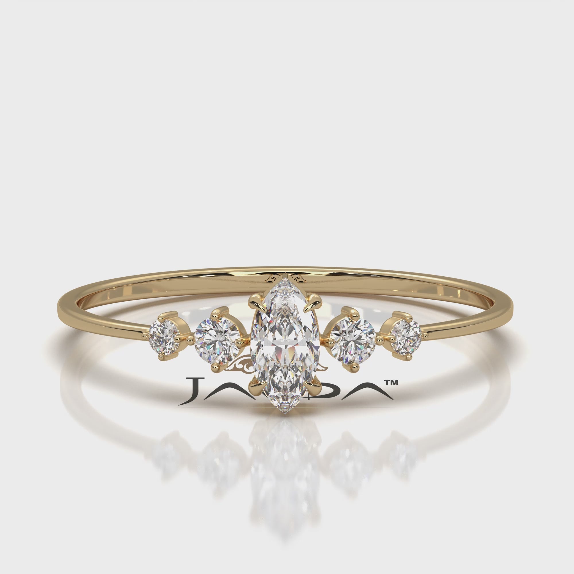 Delicate Petite 5 Stone Marquise Round Lab Diamond Fashion Ring 0.16ctw.