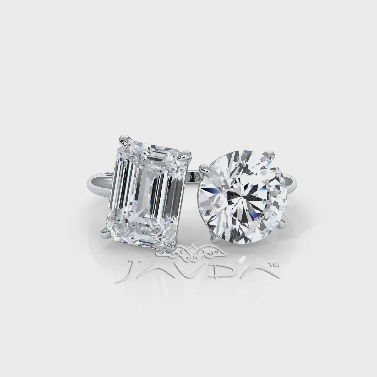 2 Stone Emerald Round Diamond Engagement Prong Set 14K White Gold 4.08 Ctw.