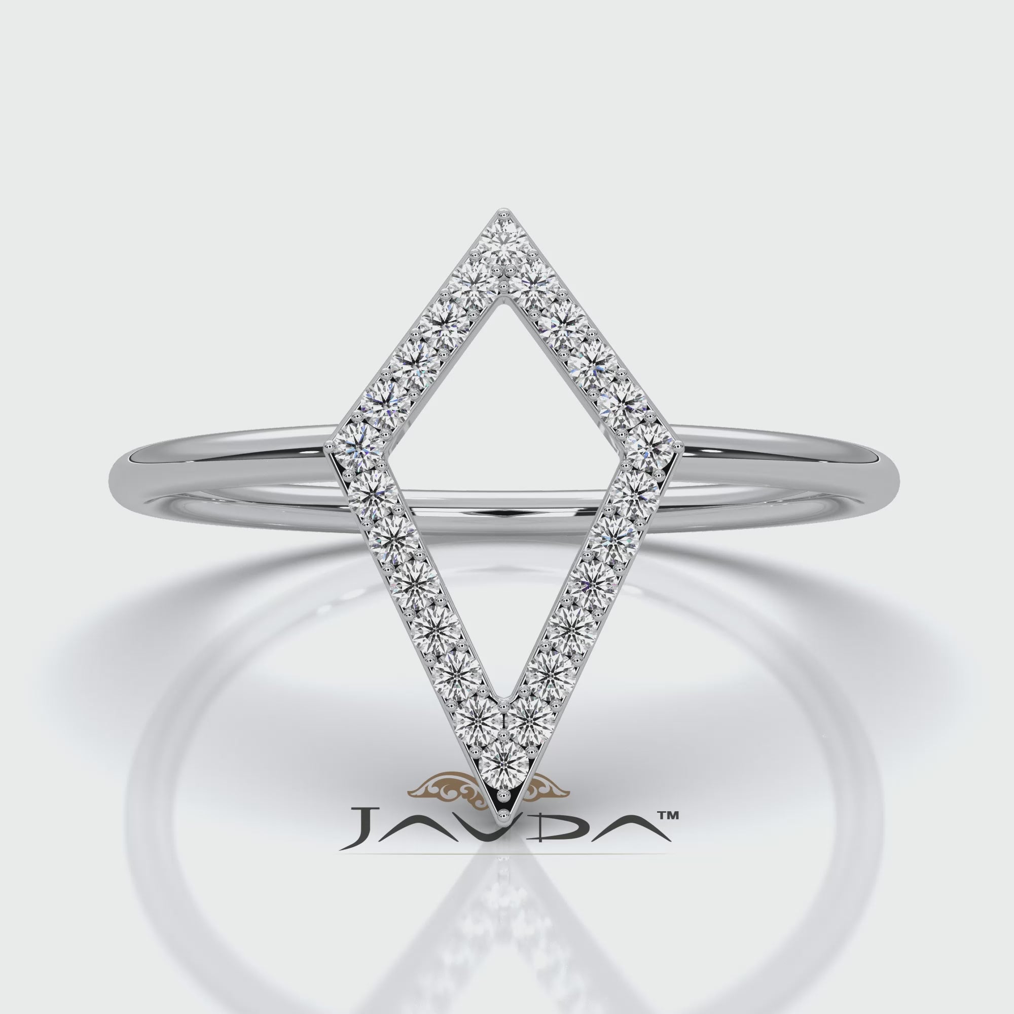 Open Kite Shape Pave Set Lab Diamond Fashion Anniversary Ring 0.1ctw.