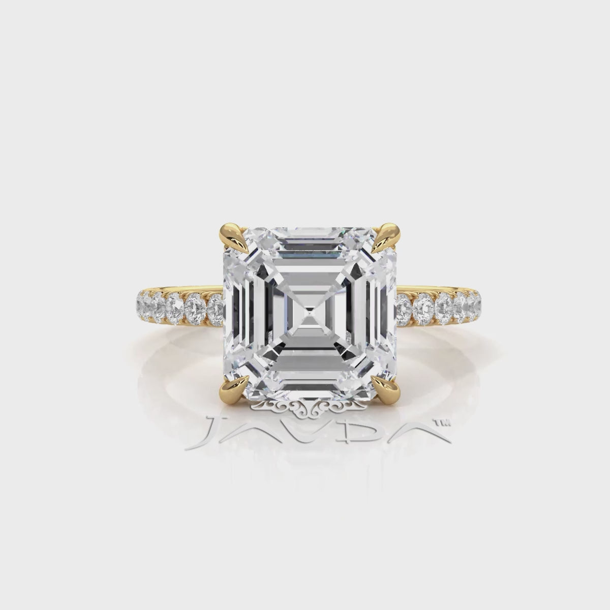 French U Pave Set Hidden Halo Lab Grown Diamond Engagement Ring IGI Certified 3.52 Ctw.