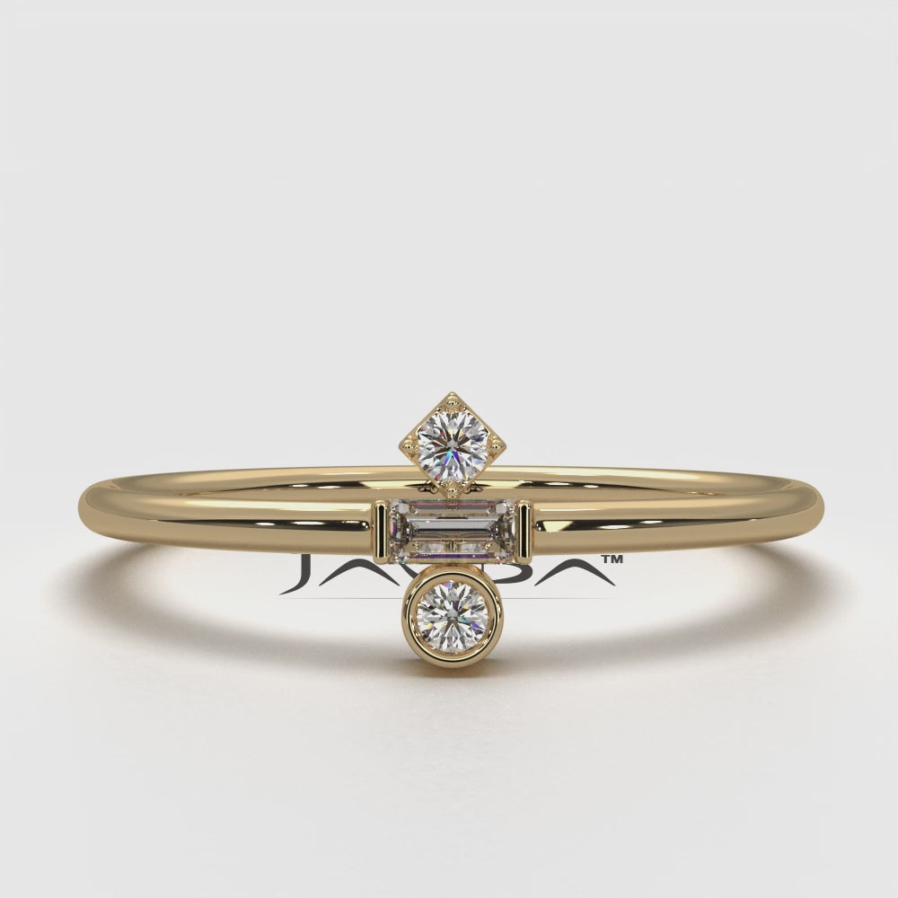 Slim 3 Stone Round And Bezel Lab Diamond Fashion Ring 0.83ctw.