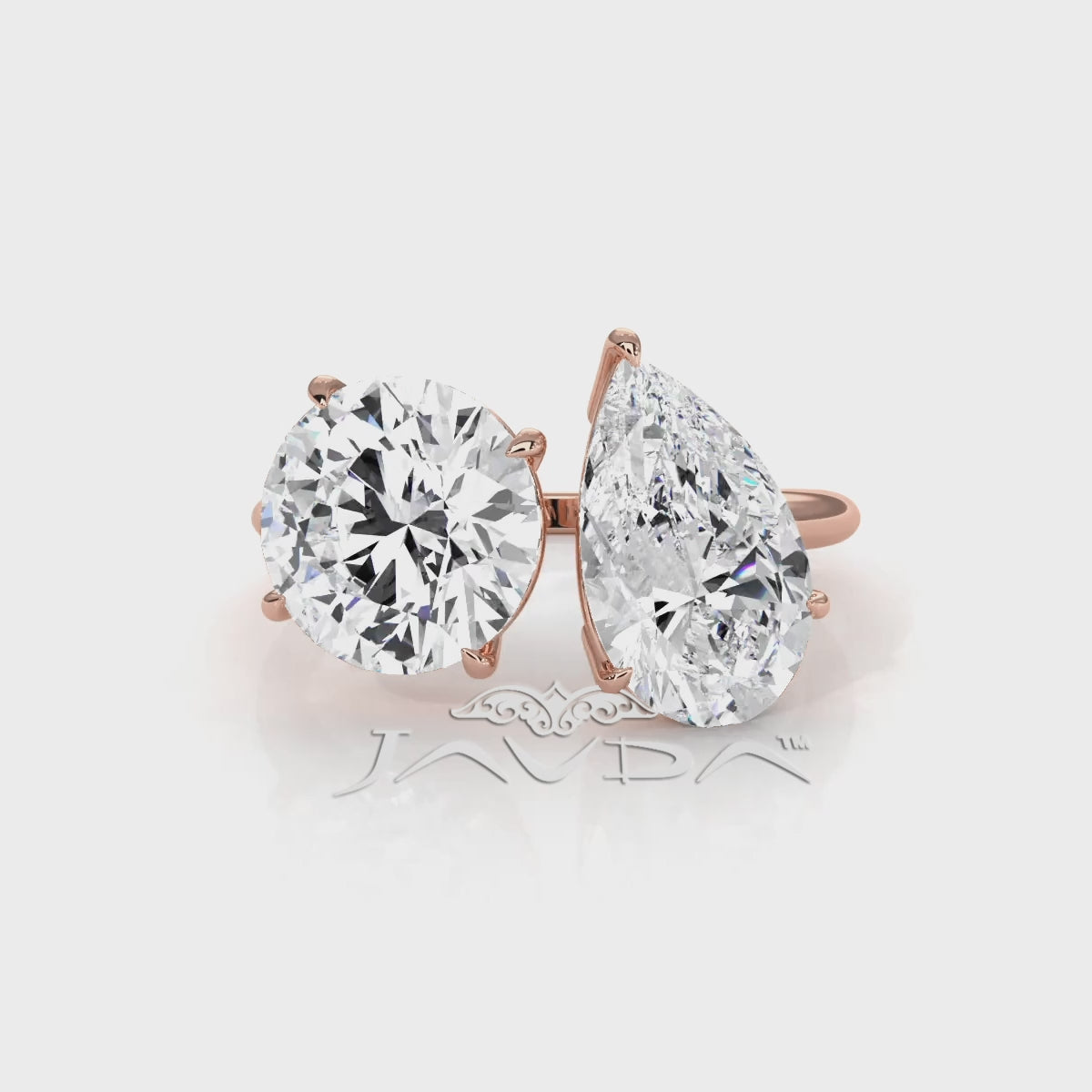 2Stone Round Pear Diamond Engagement Prong Set 14K White Gold 4.58 Ctw.